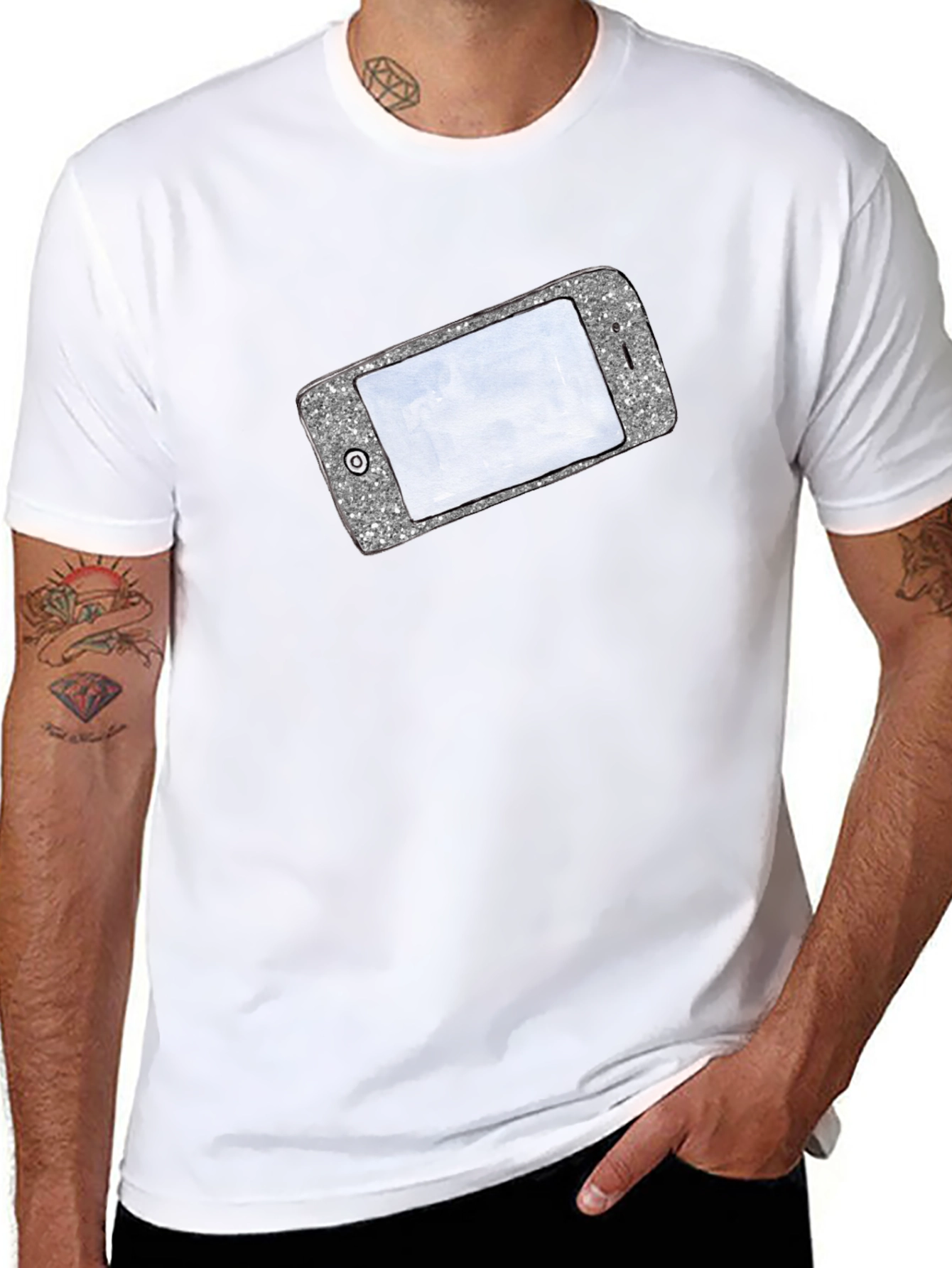 Glitter Phone Graphic T-Shirt - Stylish Novelty Tee