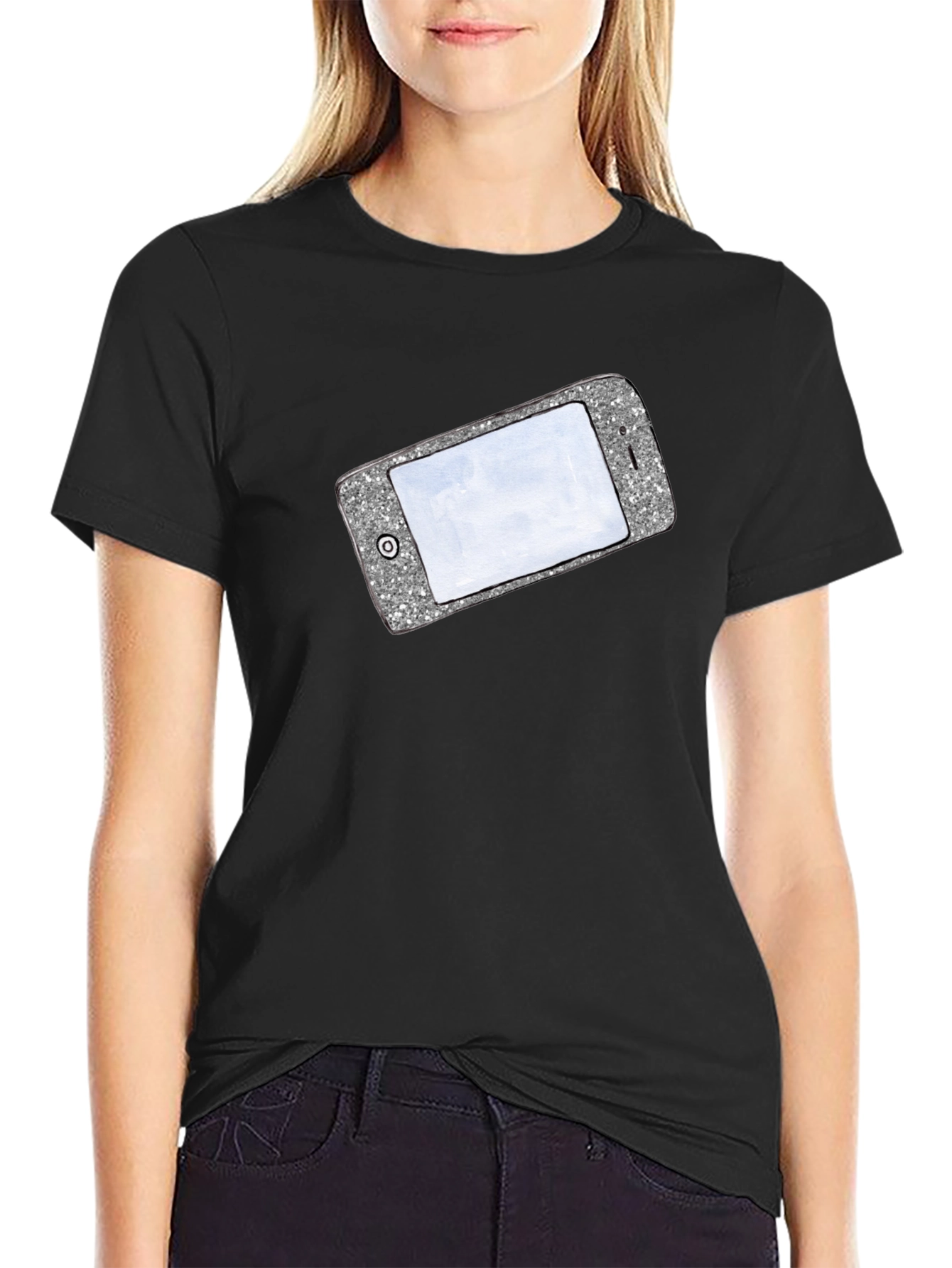 Glitter Phone Graphic T-Shirt - Stylish Novelty Tee