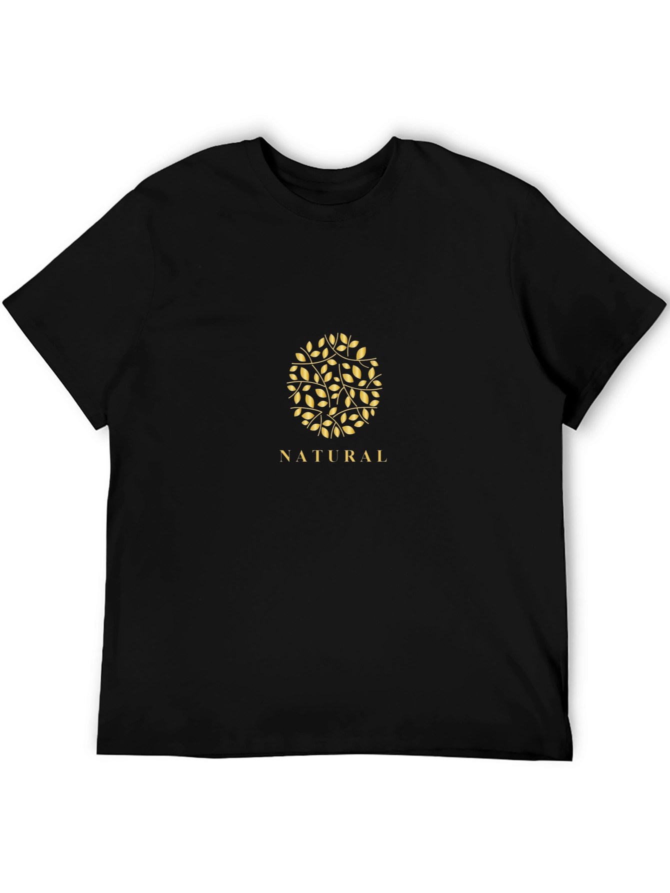 Natural Leaf Design Black T-Shirt