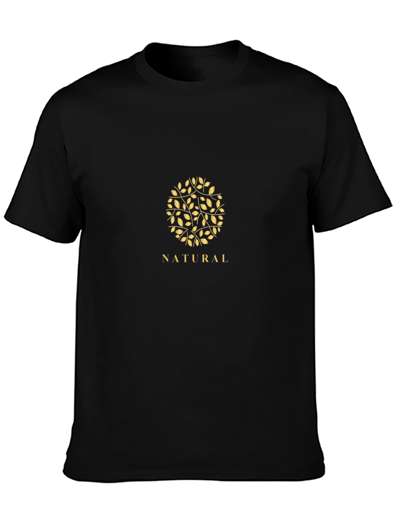 Natural Leaf Design Black T-Shirt