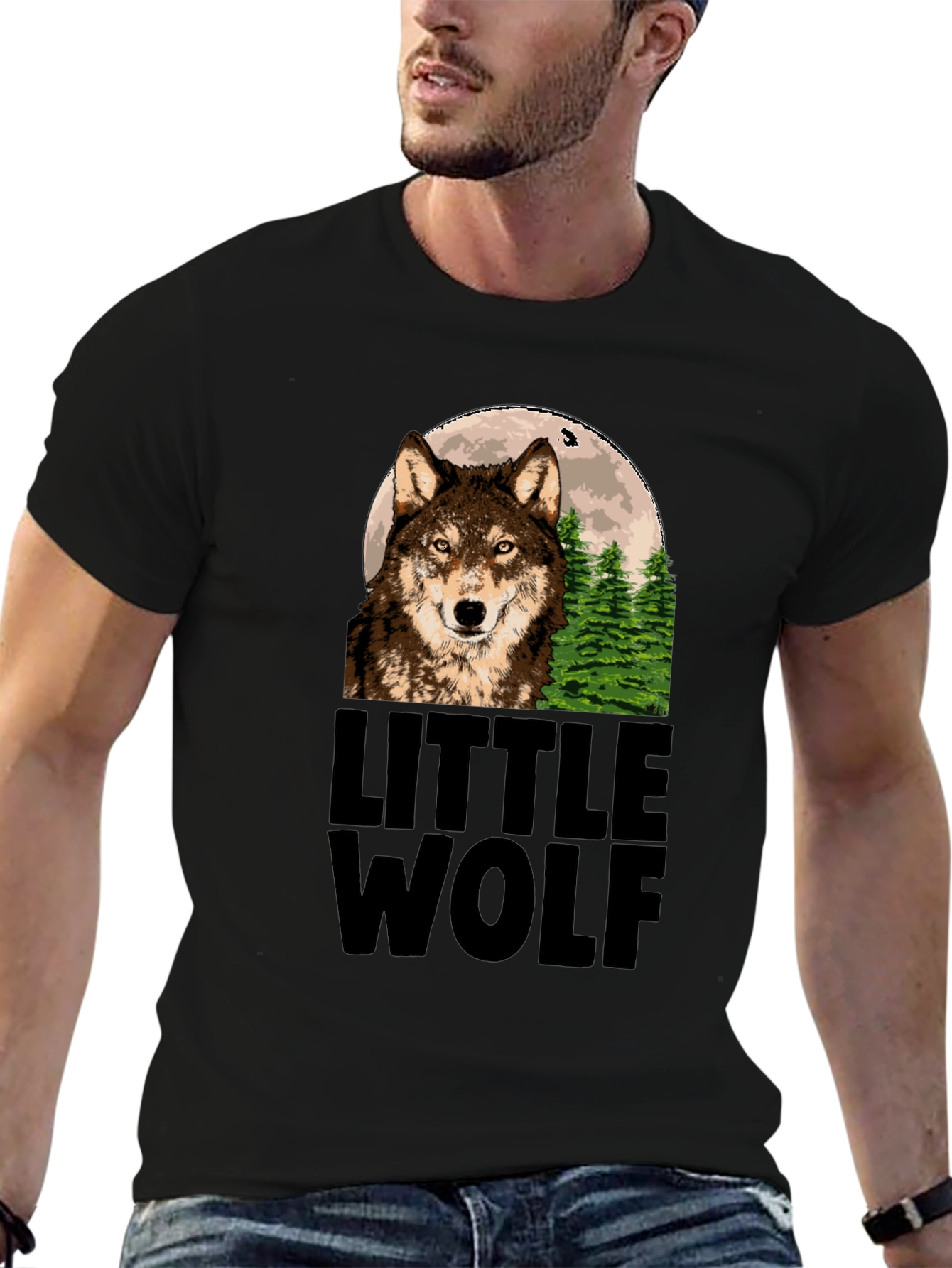 Little Wolf Graphic Print Tee - Mens Black T-Shirt