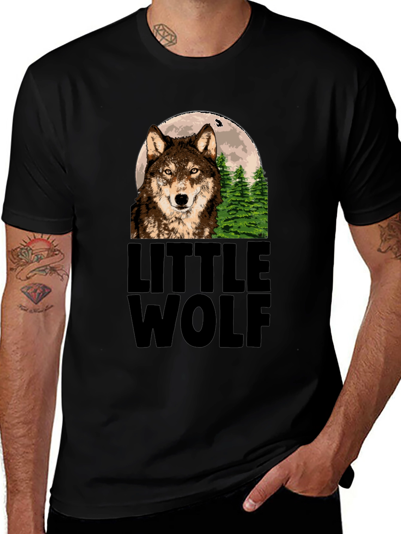Little Wolf Graphic Print Tee - Mens Black T-Shirt