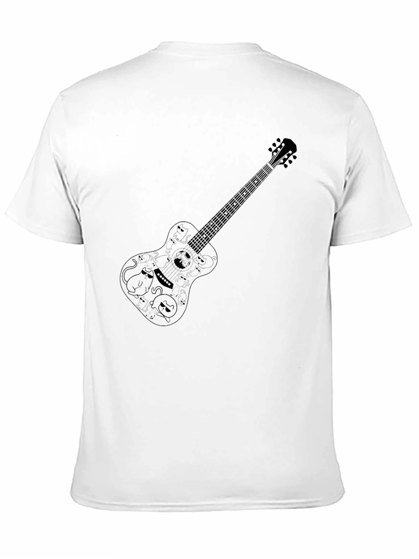 Guitar Cat T-Shirt - Black Cotton Crew Neck