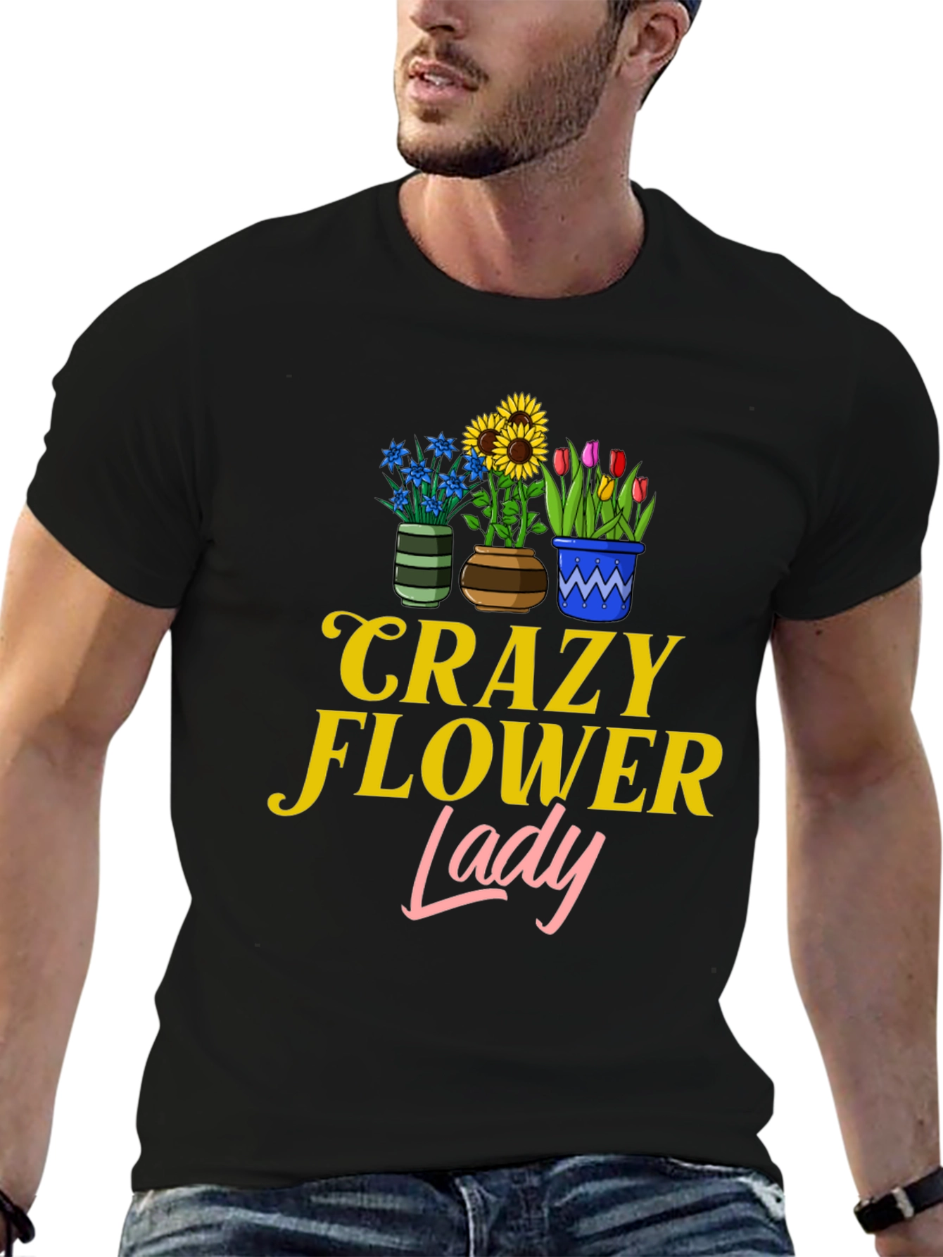 Crazy Flower Lady Graphic T-Shirt