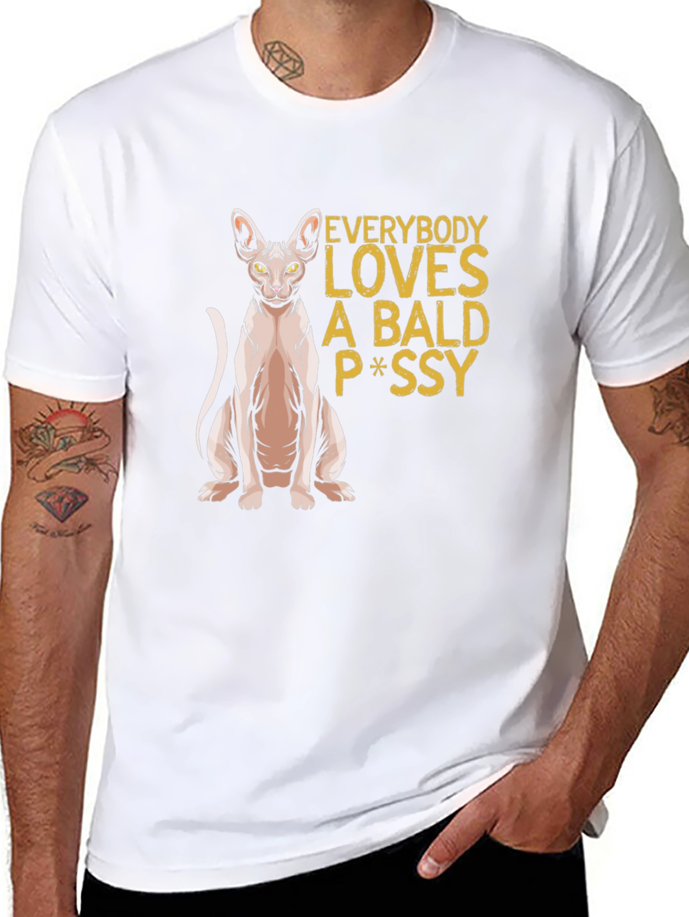 Bald Cat P*ssy T-Shirt - Funny Novelty Tee