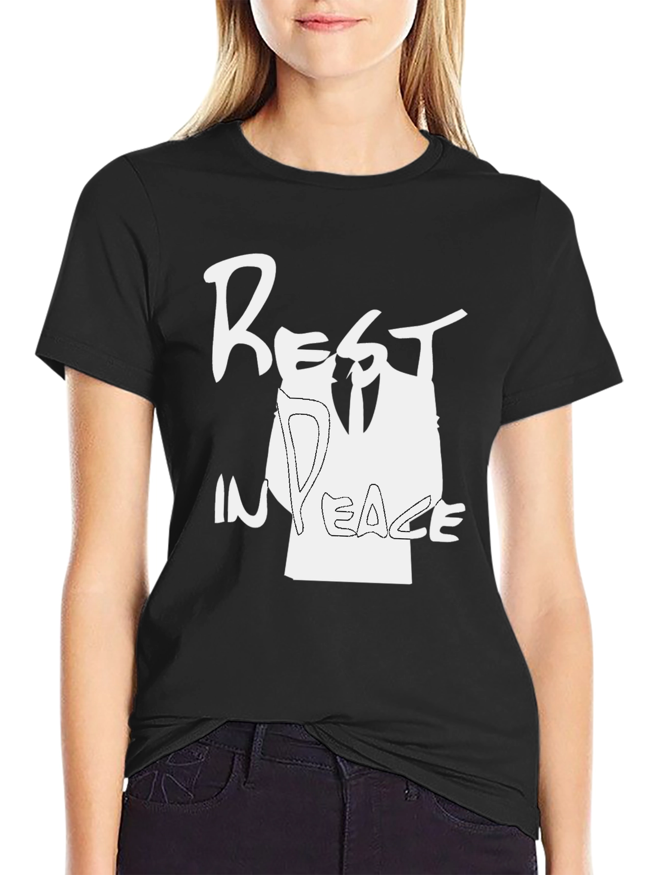 Rest In Peace Graphic Print Black T-Shirt