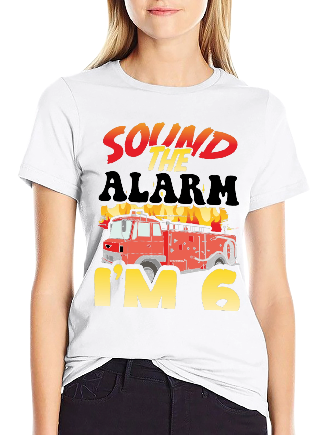 Sound the Alarm Im Six Firetruck Birthday T-Shirt