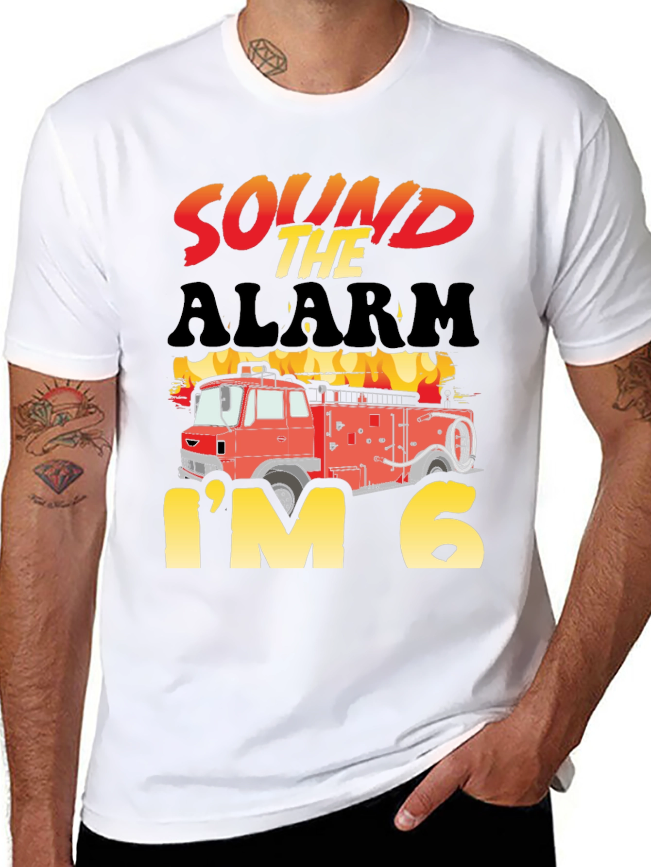 Sound the Alarm Im Six Firetruck Birthday T-Shirt