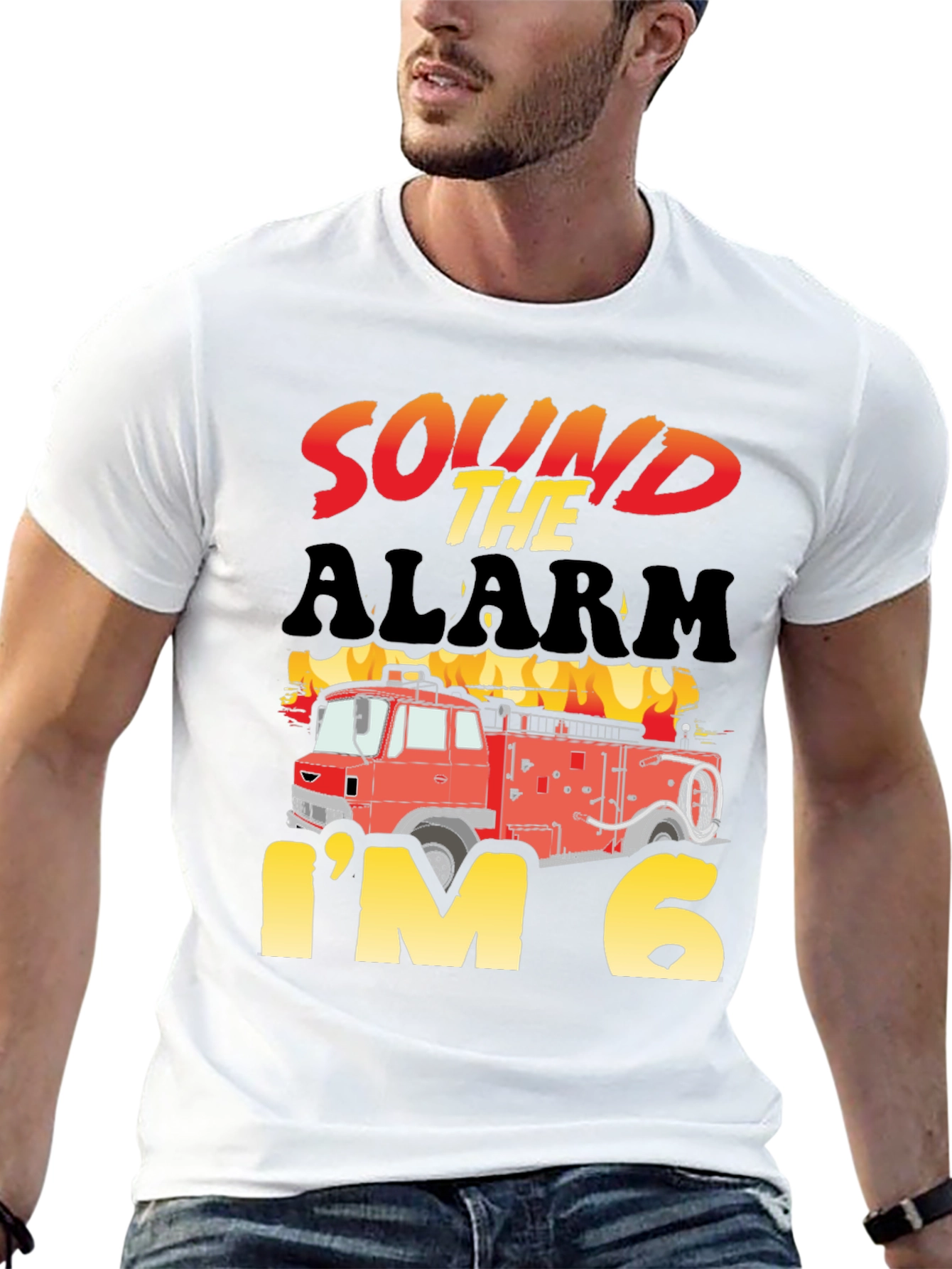 Sound the Alarm Im Six Firetruck Birthday T-Shirt
