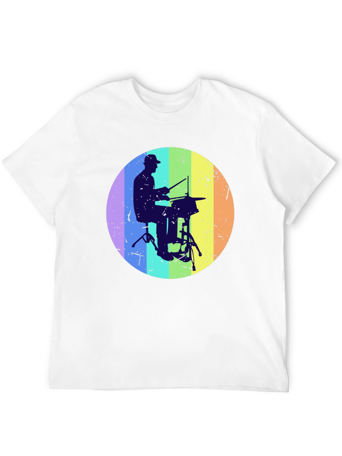 Drummer Silhouette Graphic Tee - Rainbow Circle Design