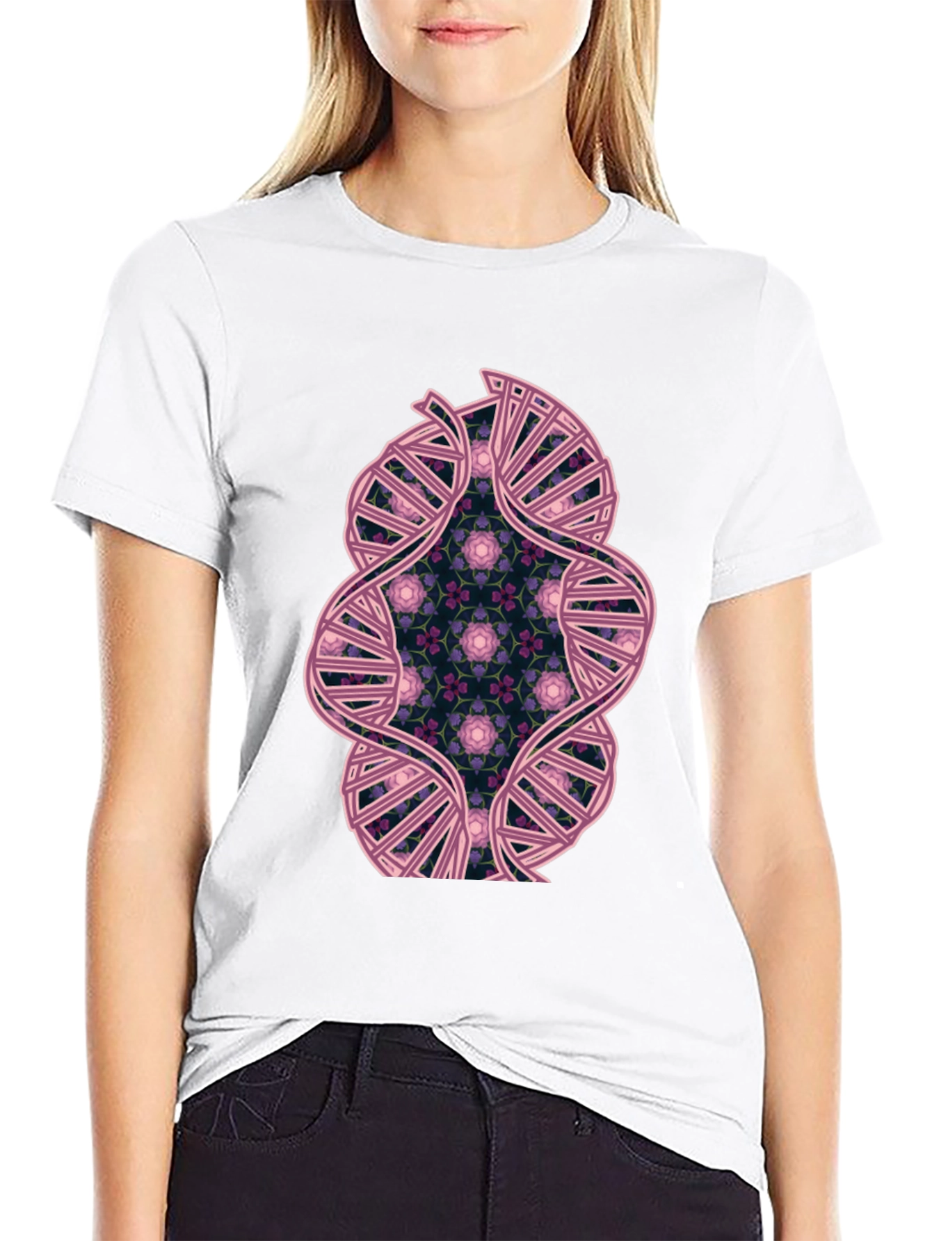 DNA Floral Graphic Tee - Stylish Science Shirt