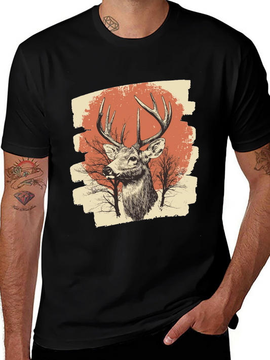 Deer Graphic Print Black T-Shirt
