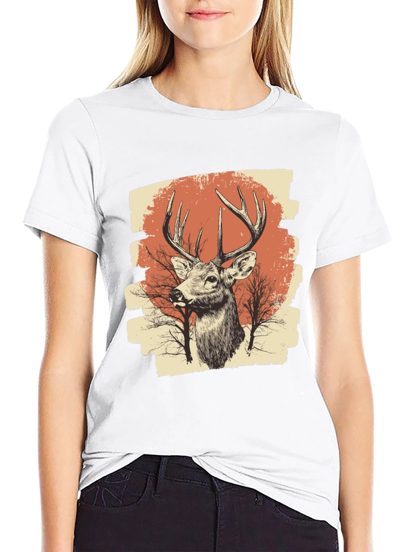 Deer Graphic Print Black T-Shirt