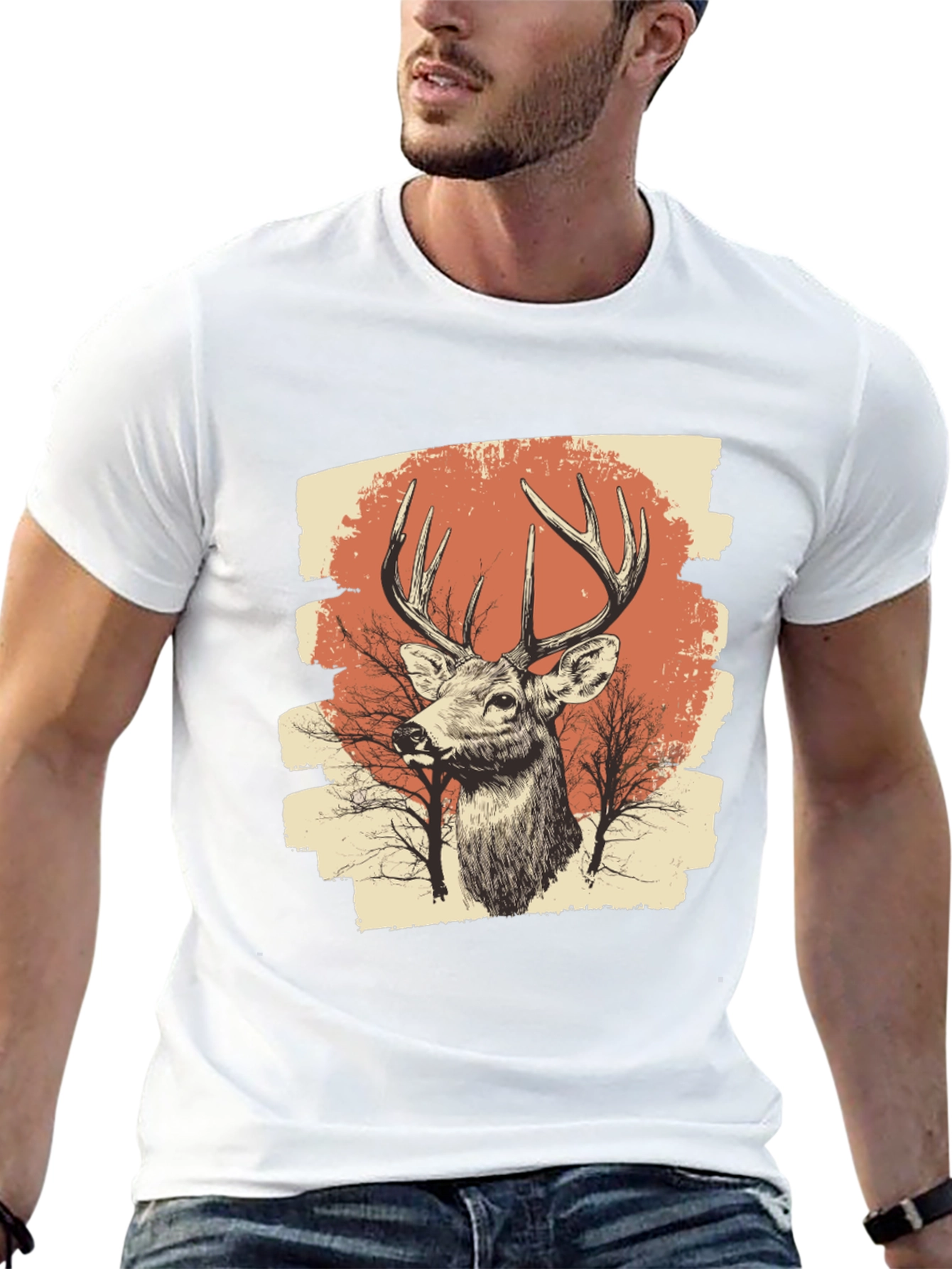 Deer Graphic Print Black T-Shirt