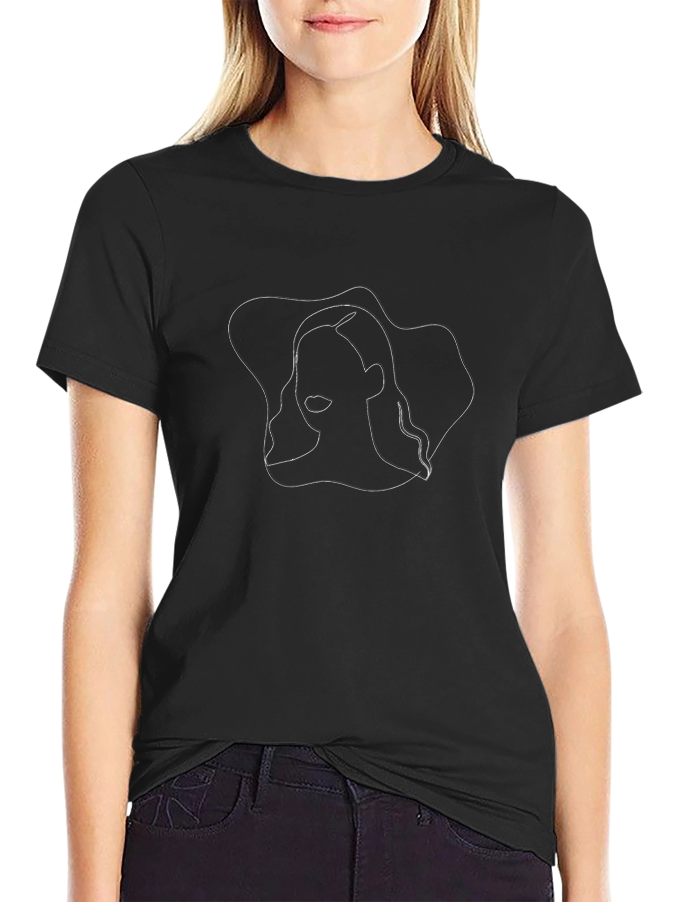 Minimalist Line Art T-Shirt - Black