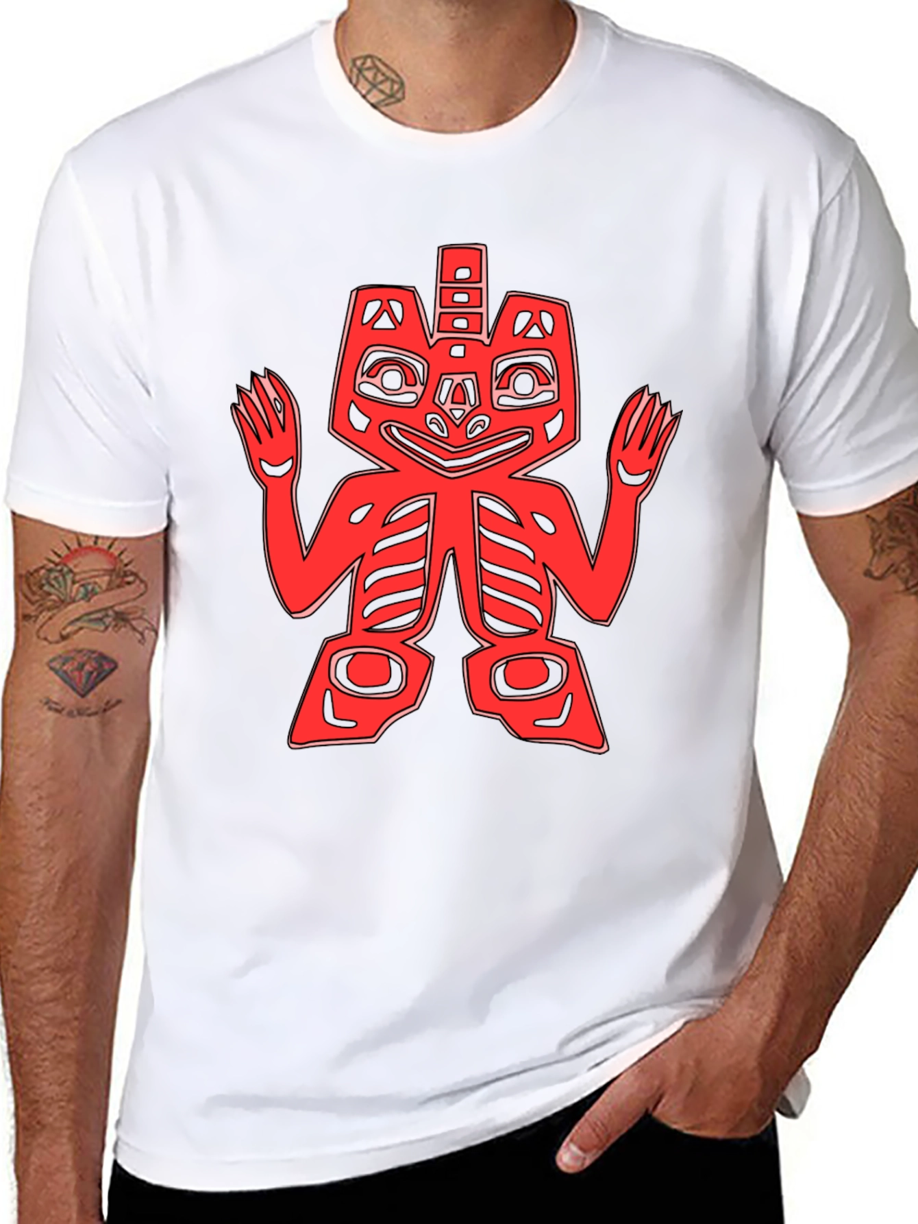 Red Totem Graphic Print Black T-Shirt