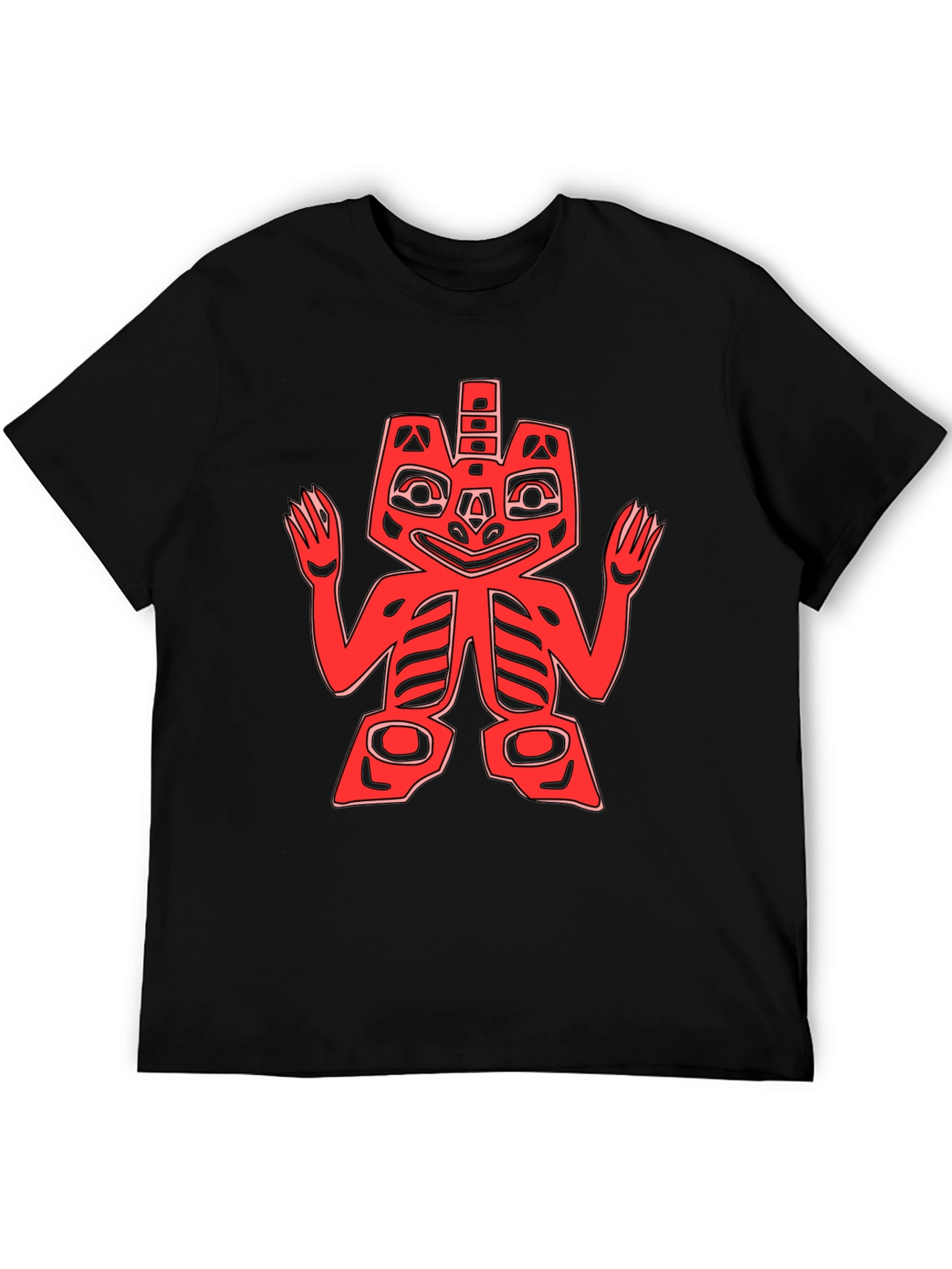 Red Totem Graphic Print Black T-Shirt