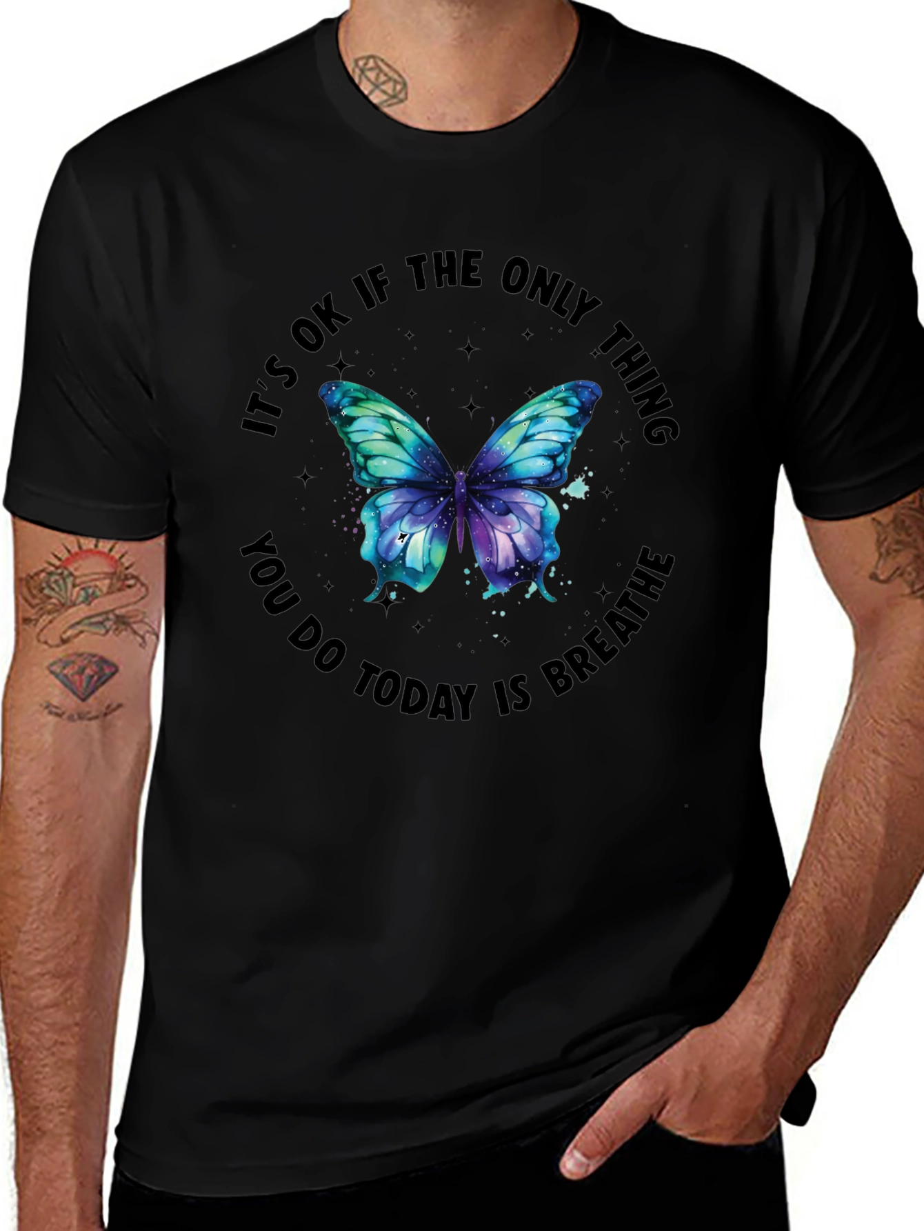 Inspirational Butterfly Graphic Black T-Shirt
