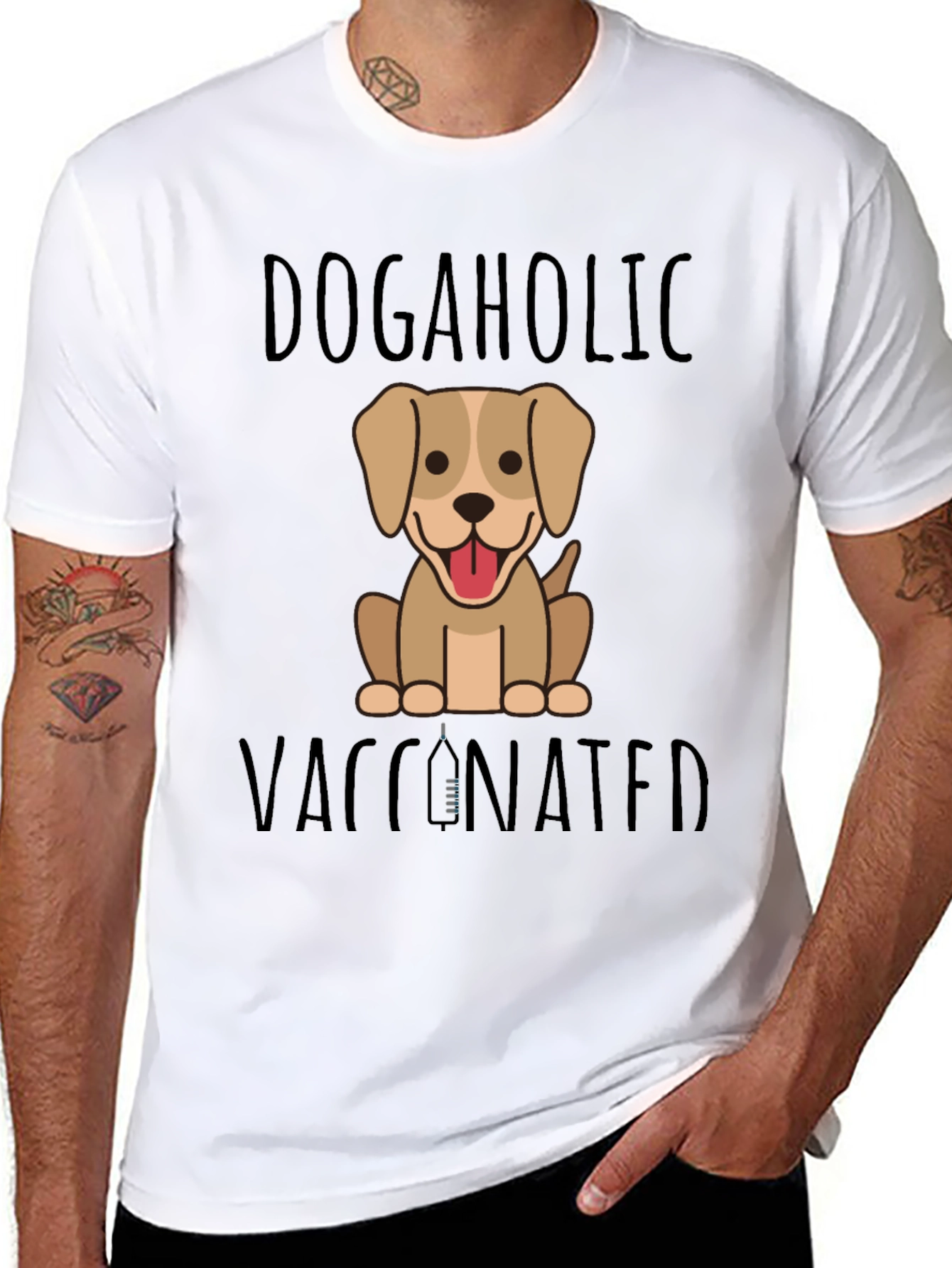Dogaholic Vaccinated Black Graphic T-Shirt