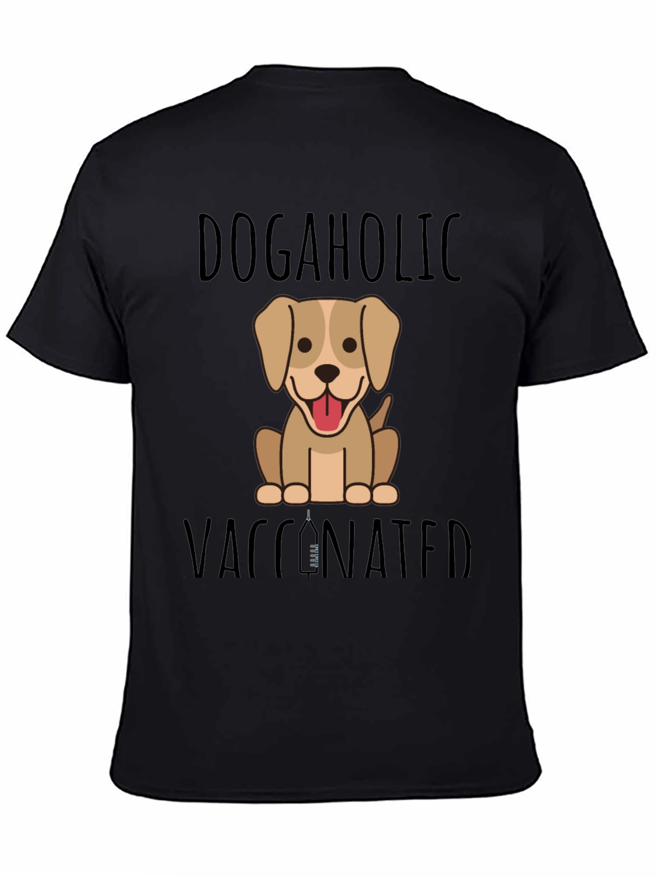 Dogaholic Vaccinated Black Graphic T-Shirt