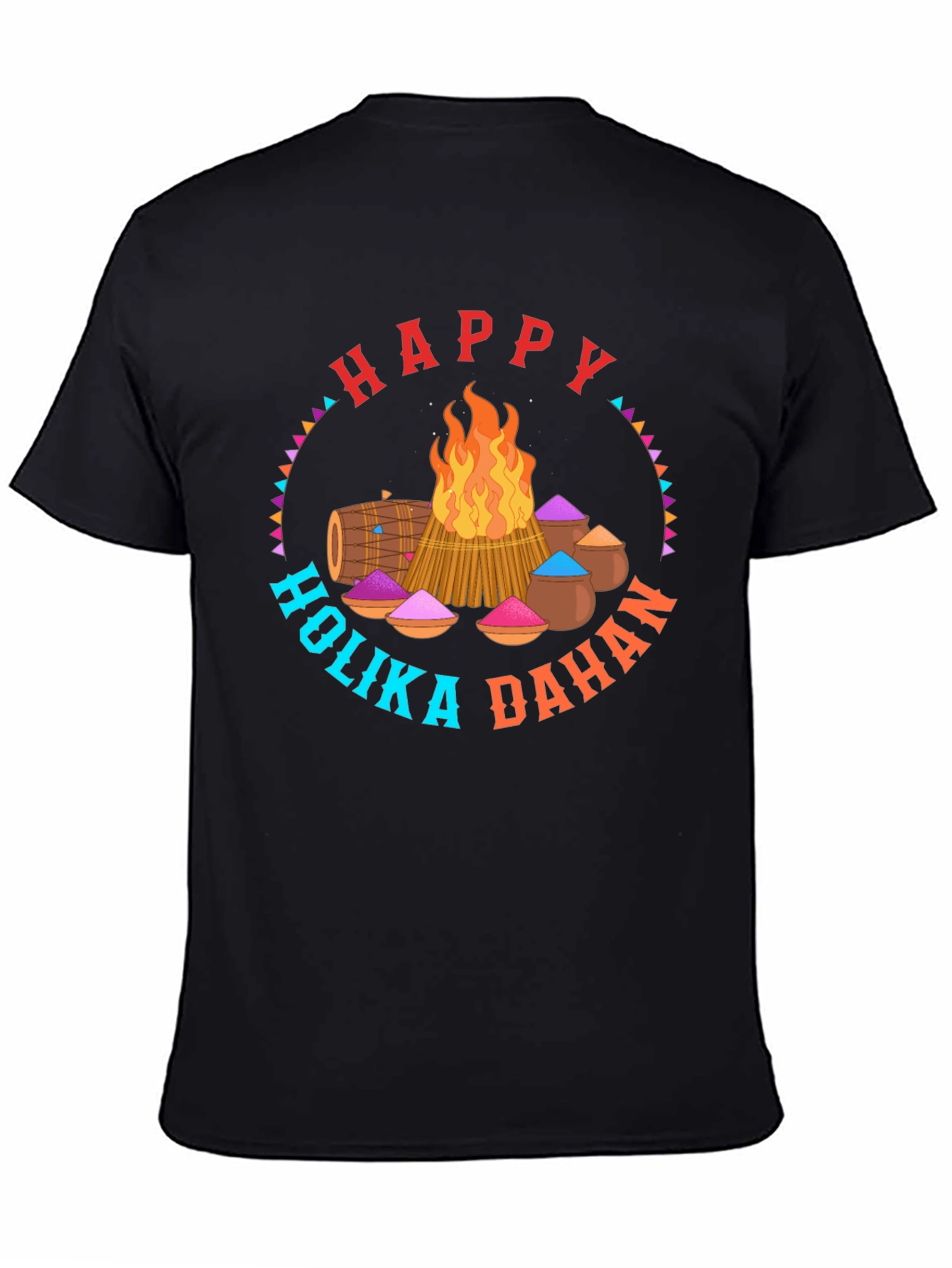 Happy Holika Dahan Graphic Tee - Festive Bonfire Design