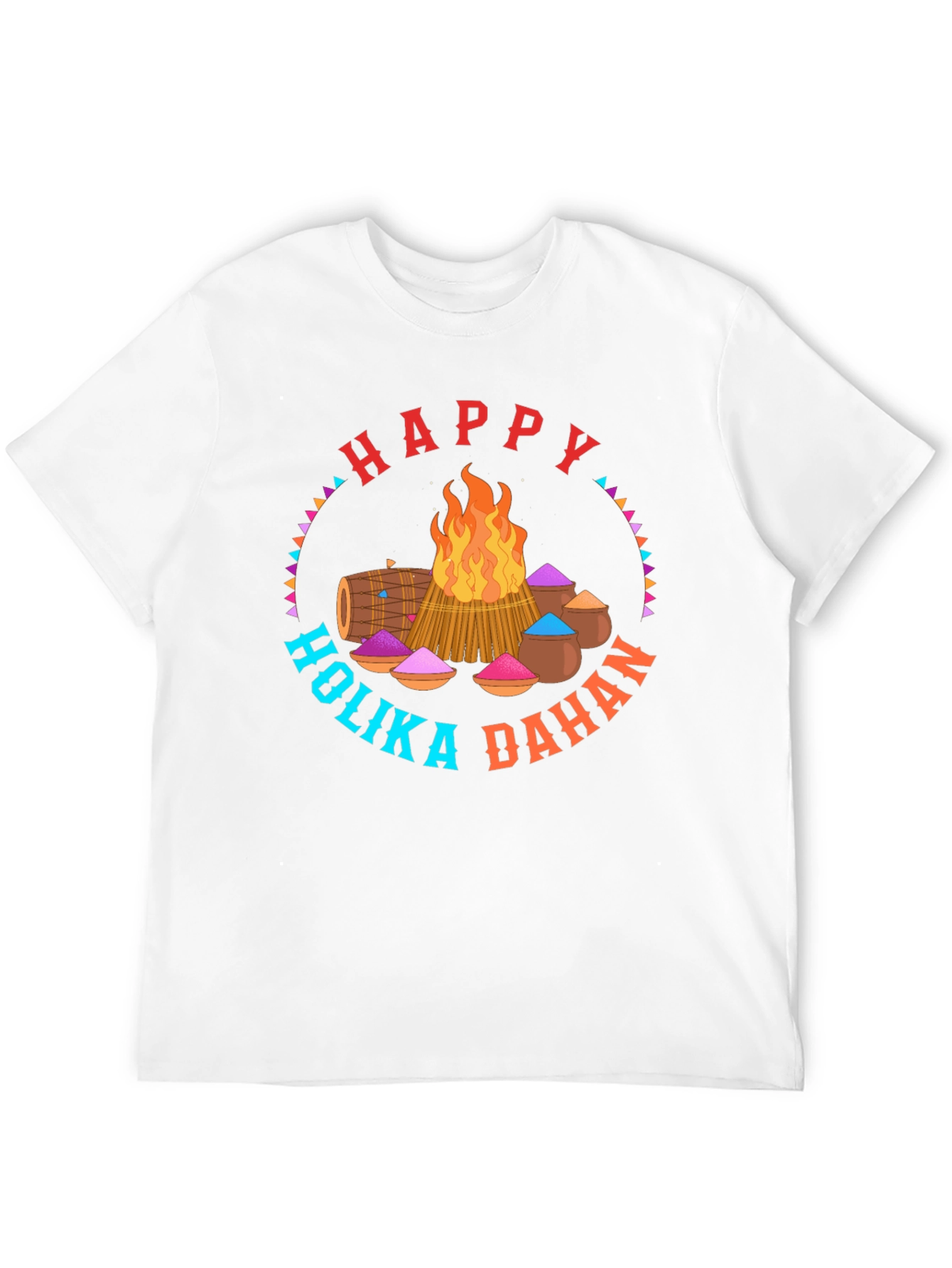 Happy Holika Dahan Graphic Tee - Festive Bonfire Design
