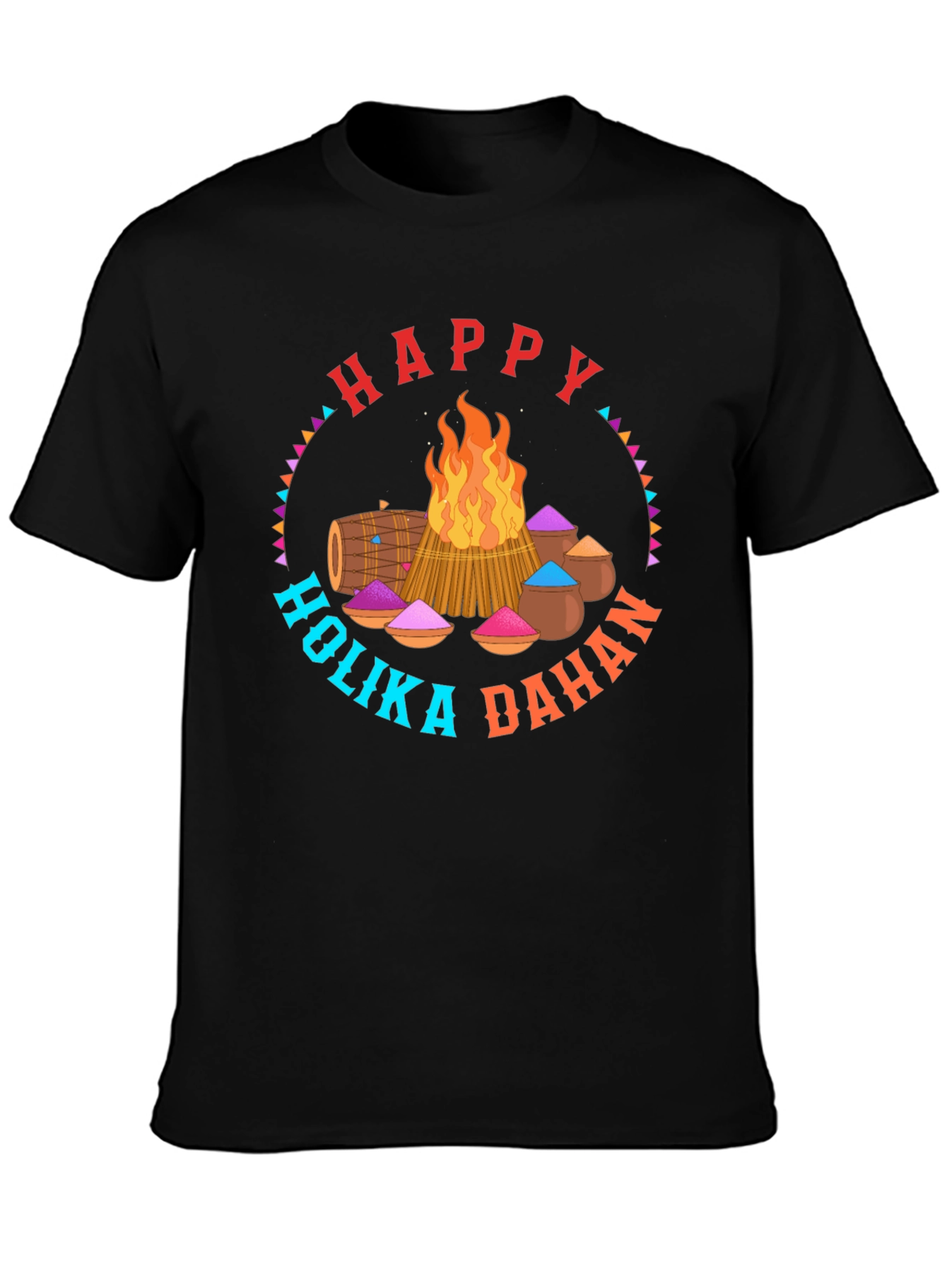 Happy Holika Dahan Graphic Tee - Festive Bonfire Design