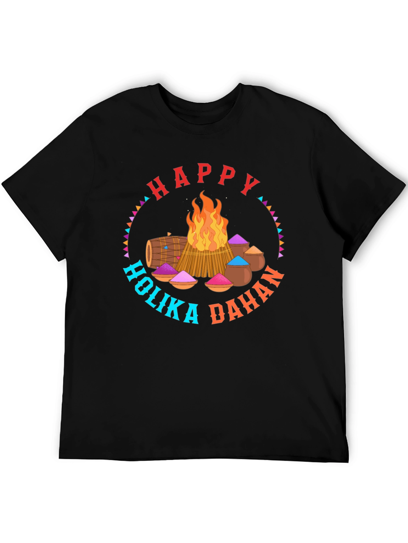 Happy Holika Dahan Graphic Tee - Festive Bonfire Design
