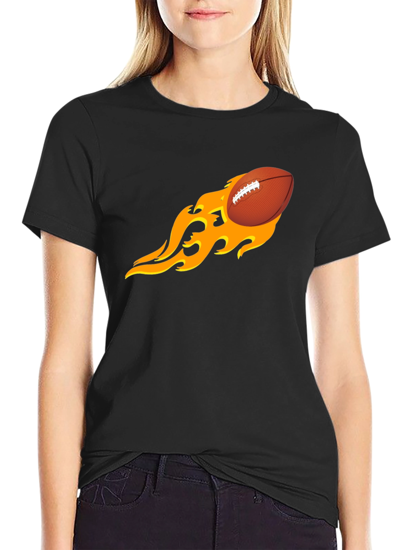 Flaming Football Graphic Tee - Black T-Shirt