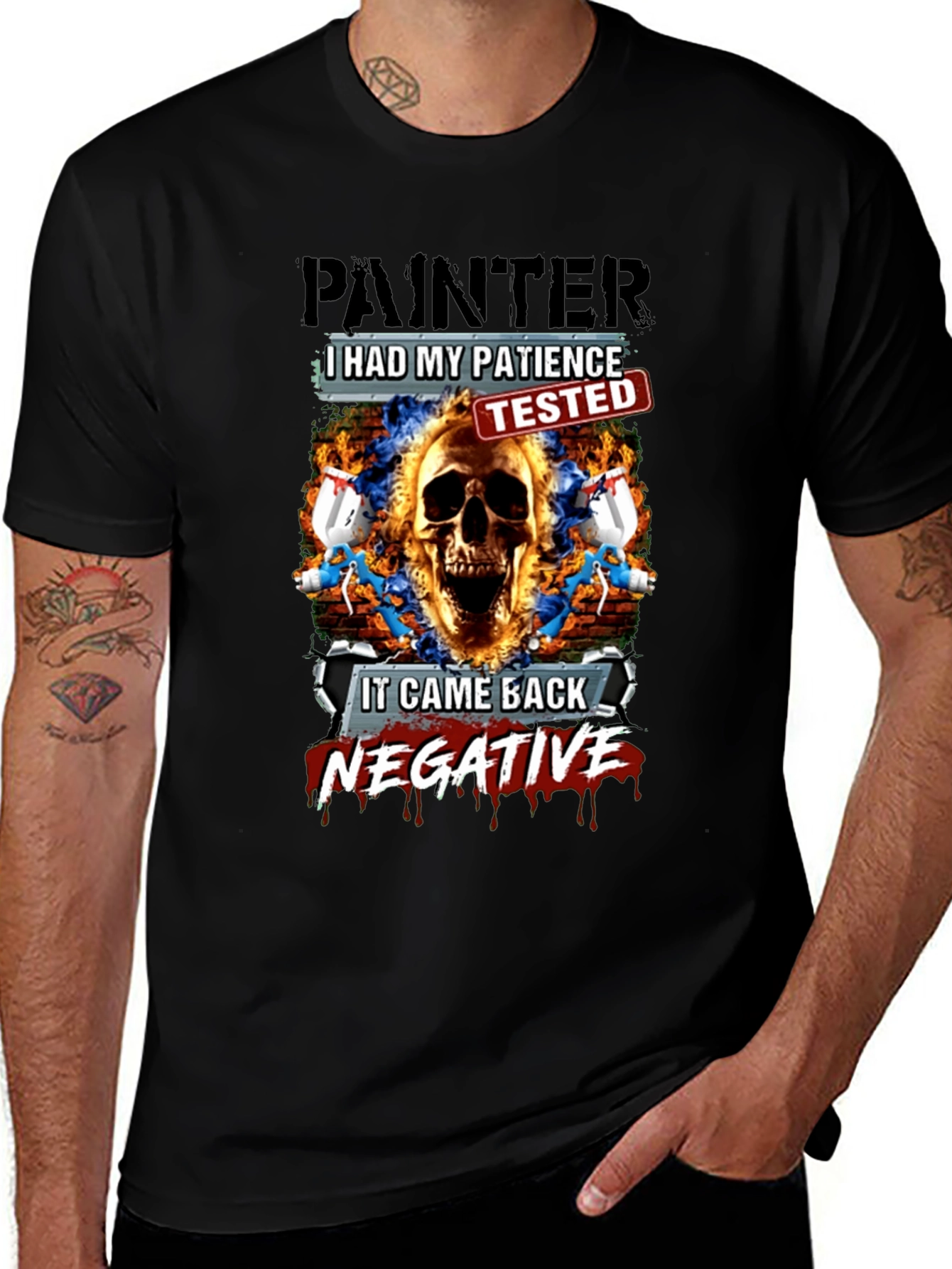 Painter Patience Tested Skull Graphic T-Shirt