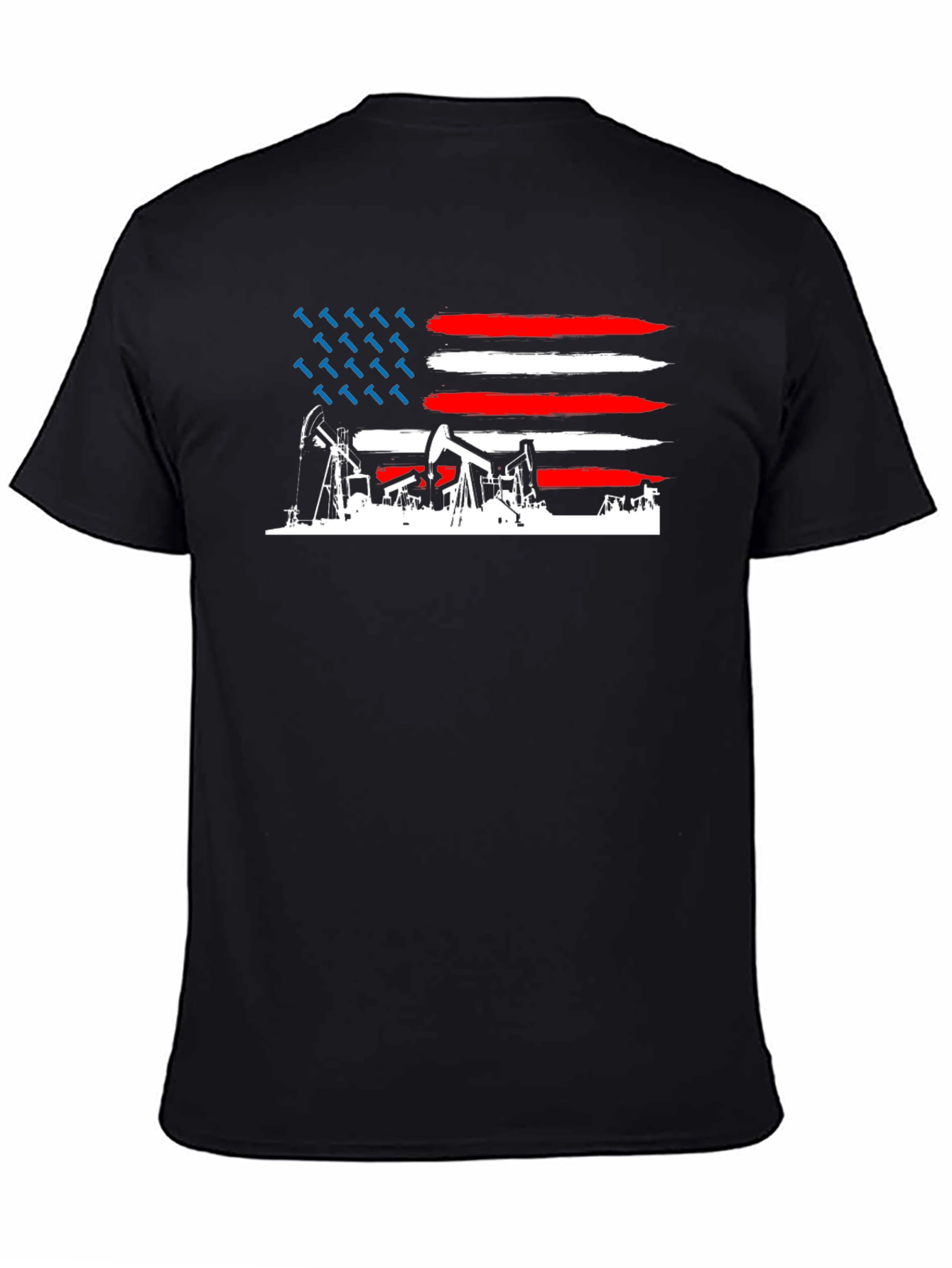 American Oil Rig Flag T-Shirt - Patriotic Black Tee