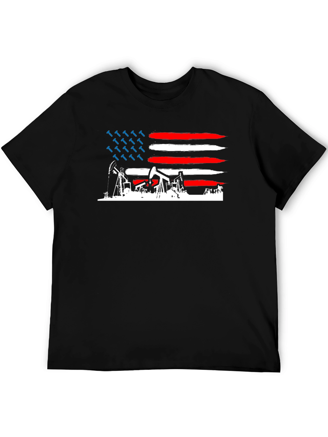 American Oil Rig Flag T-Shirt - Patriotic Black Tee