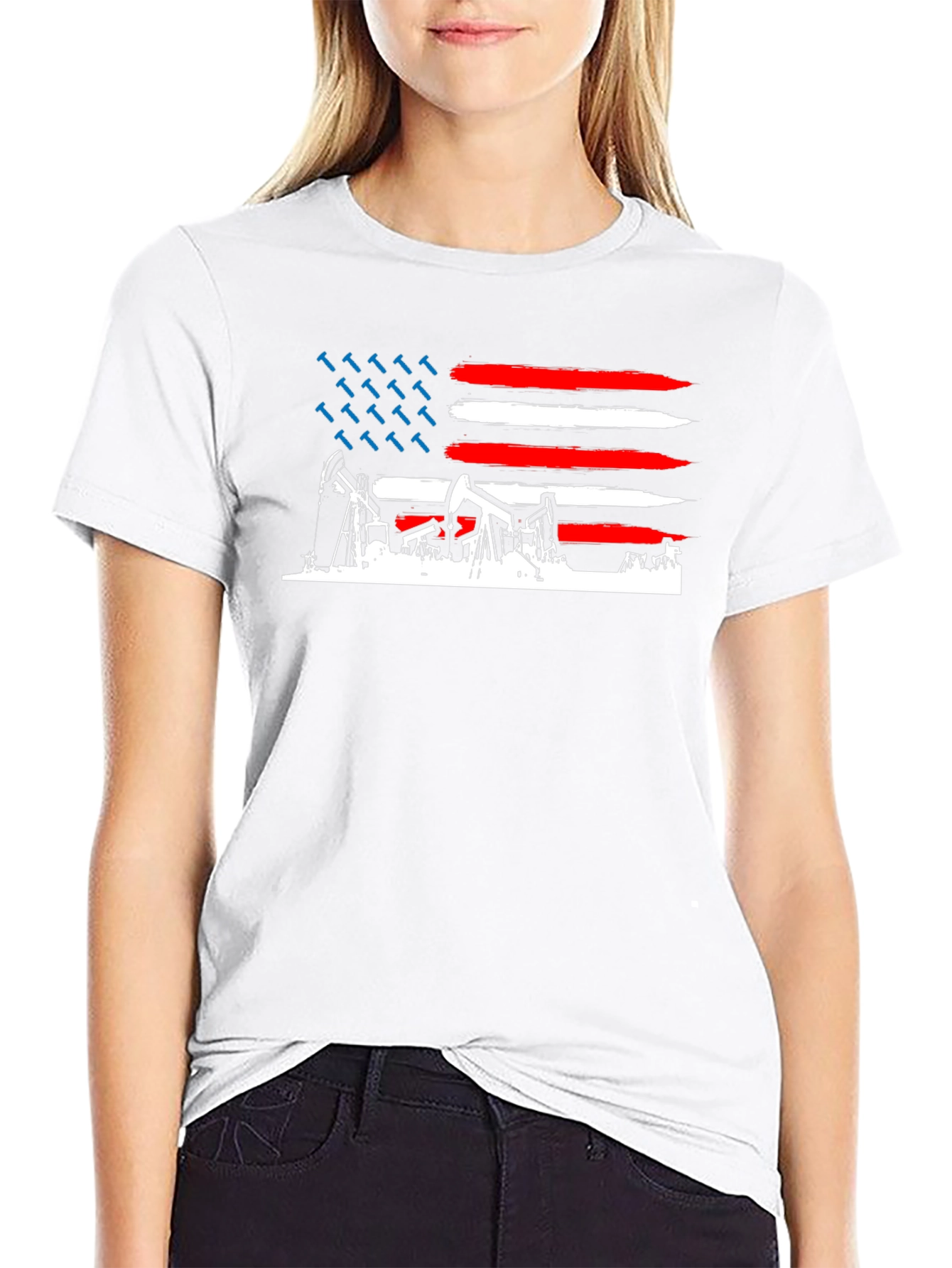 American Oil Rig Flag T-Shirt - Patriotic Black Tee