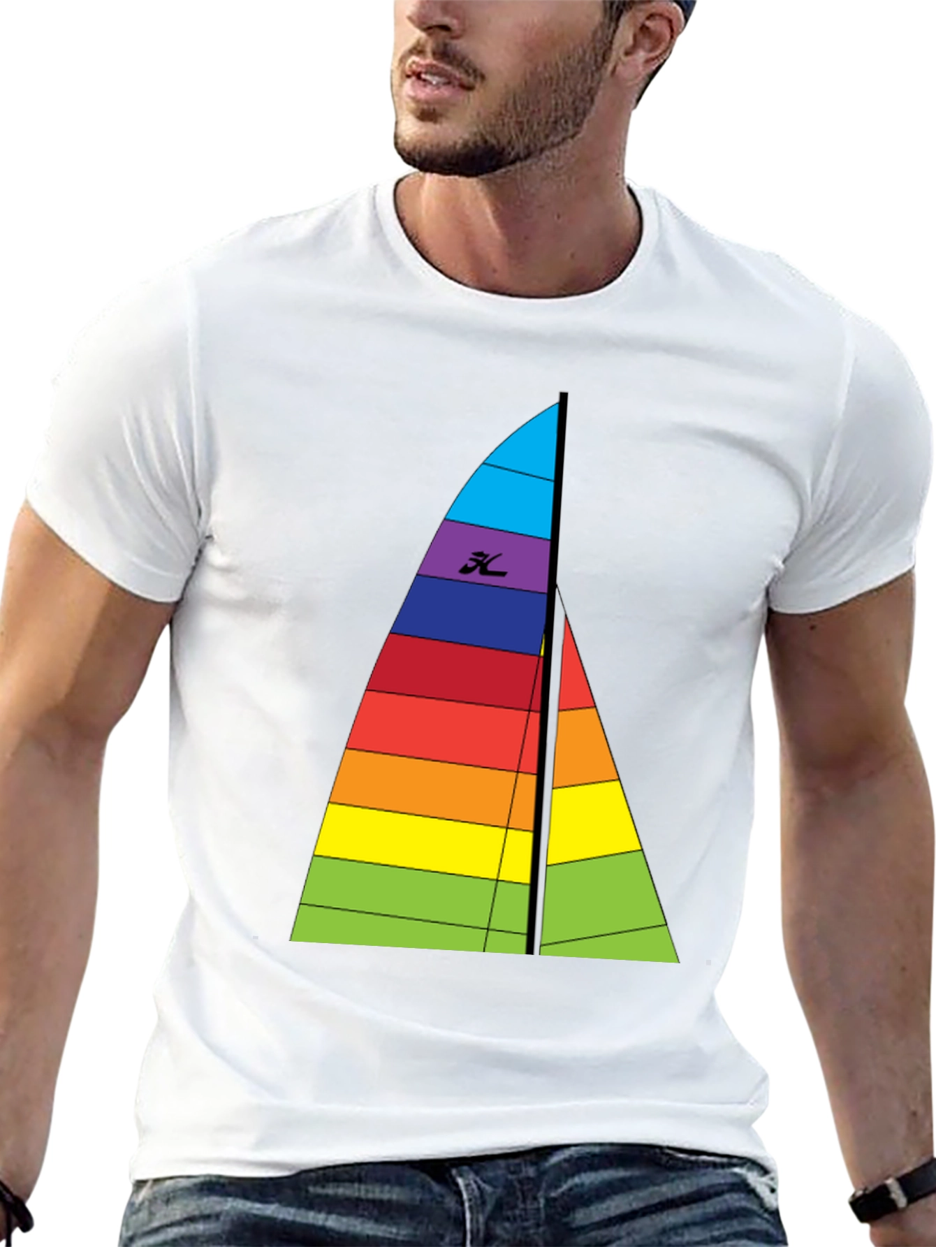Rainbow Sailboat Graphic Tee - Black Cotton T-Shirt