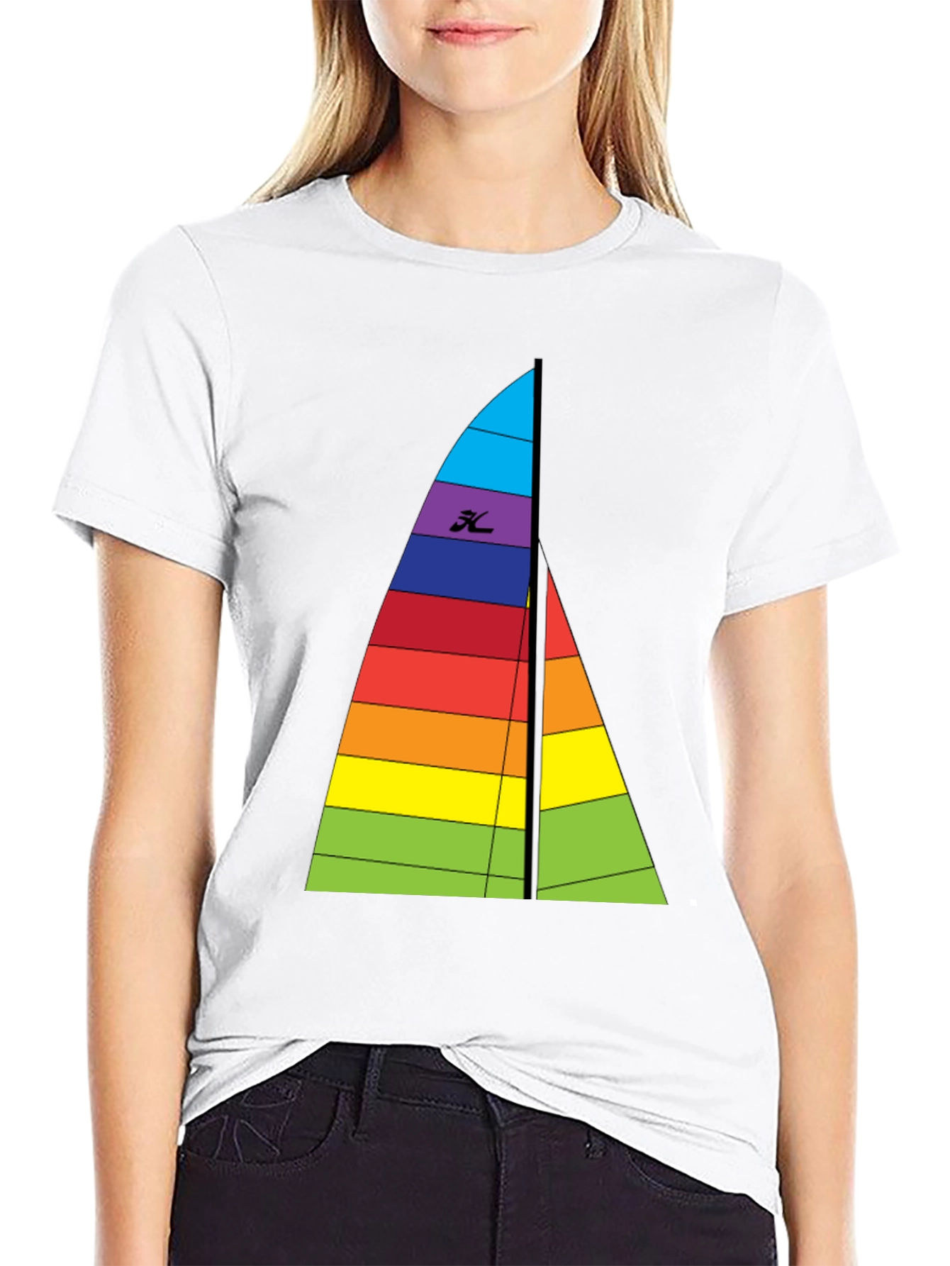 Rainbow Sailboat Graphic Tee - Black Cotton T-Shirt