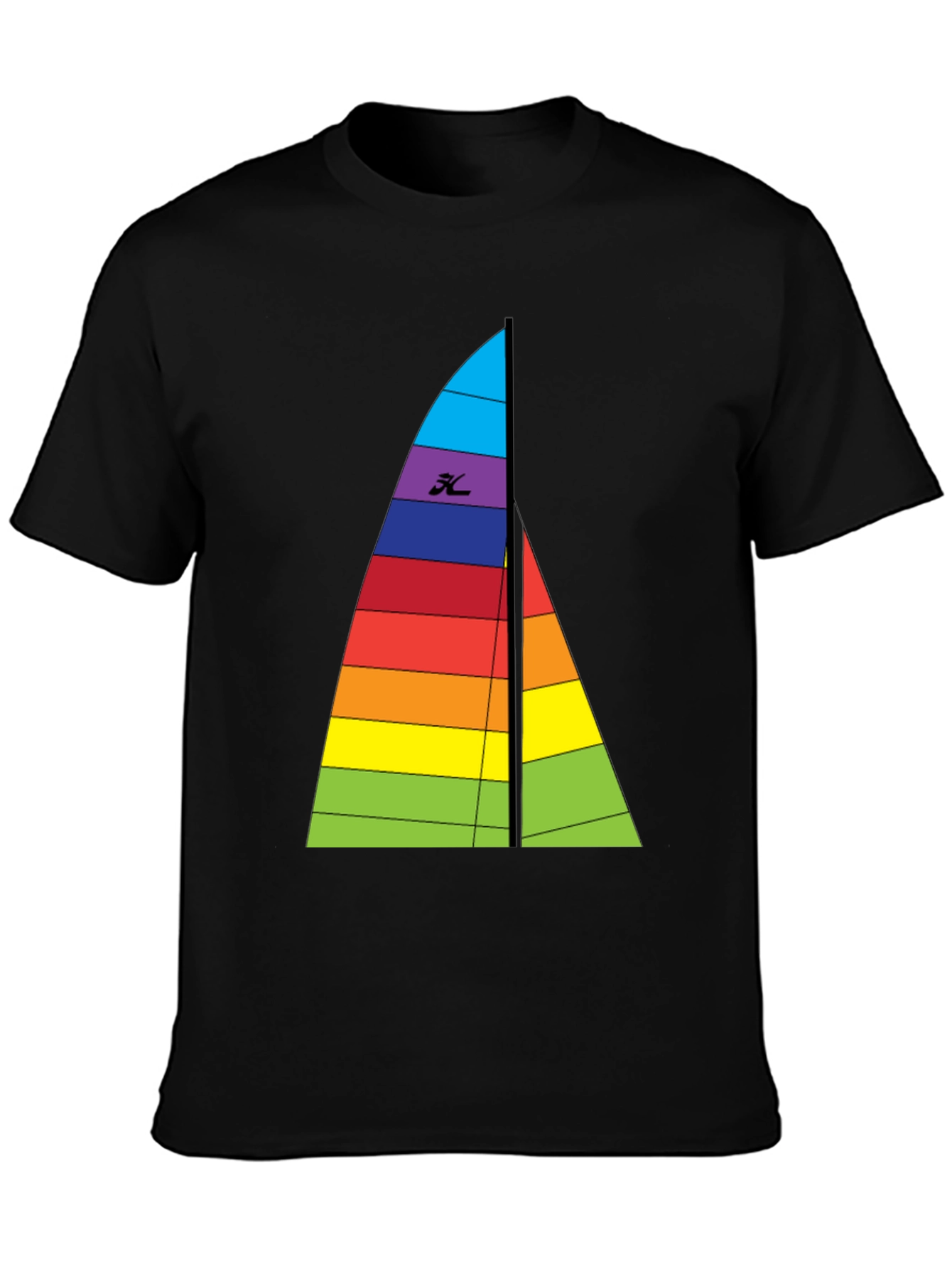 Rainbow Sailboat Graphic Tee - Black Cotton T-Shirt