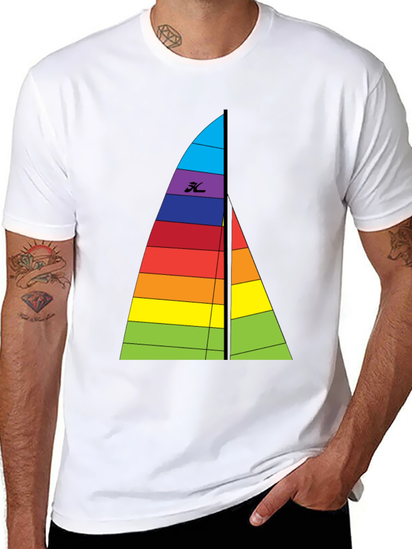 Rainbow Sailboat Graphic Tee - Black Cotton T-Shirt