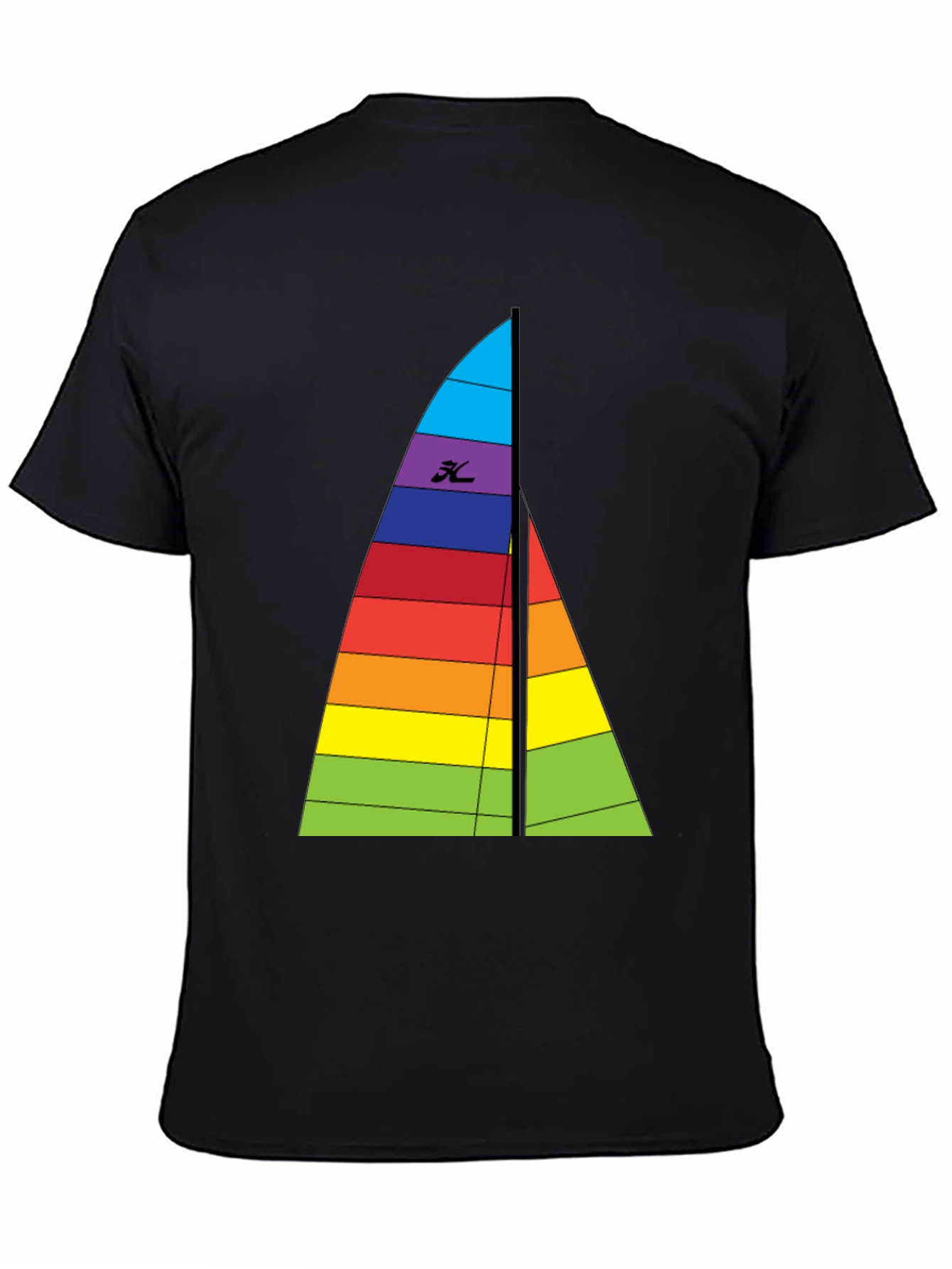 Rainbow Sailboat Graphic Tee - Black Cotton T-Shirt
