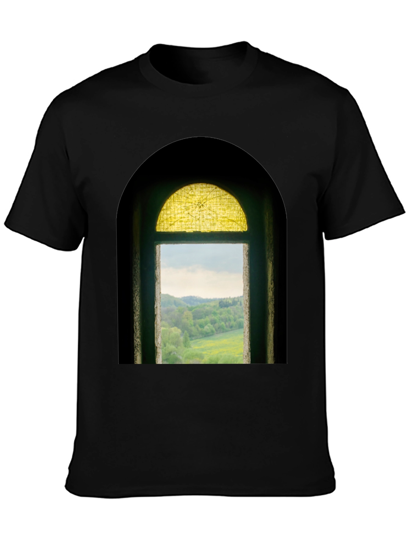 Window to Nature Graphic Tee - Black Cotton Shirt