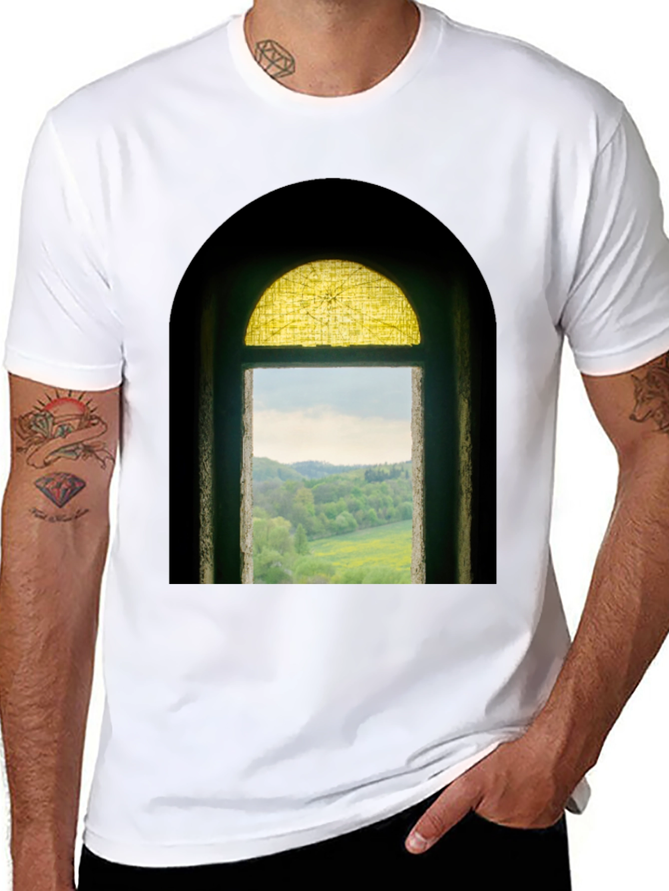 Window to Nature Graphic Tee - Black Cotton Shirt