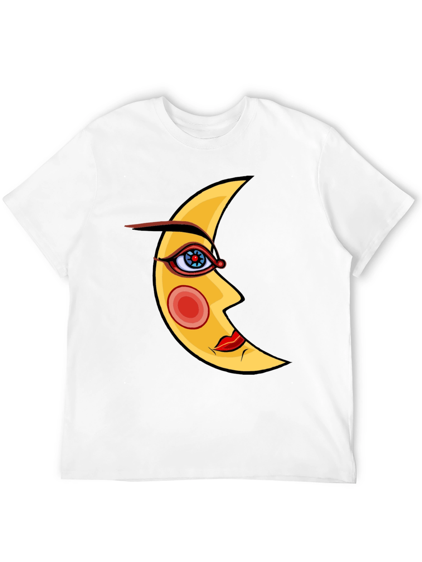 Crescent Moon Face Graphic Tee - Black Cotton T-Shirt