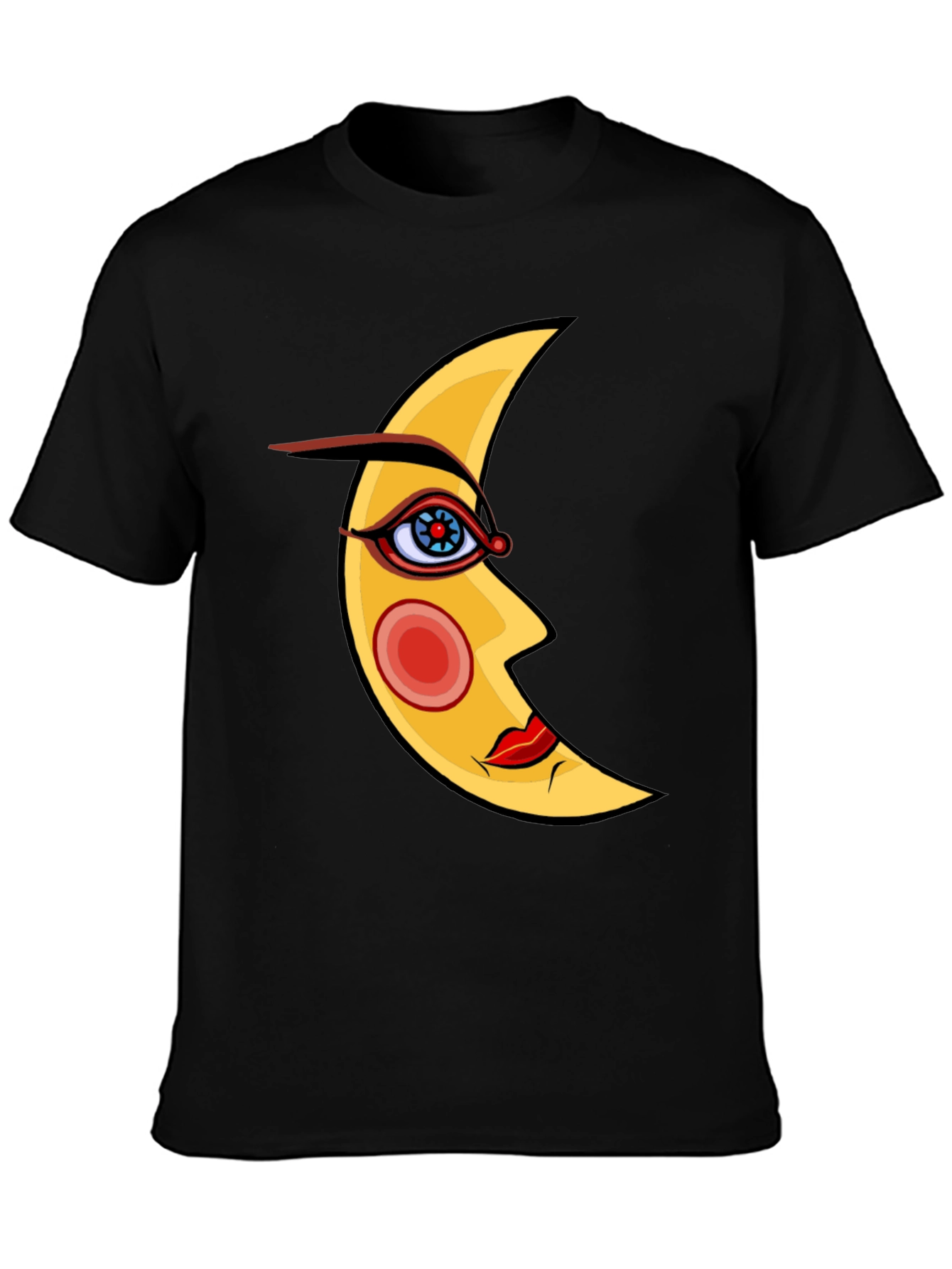 Crescent Moon Face Graphic Tee - Black Cotton T-Shirt