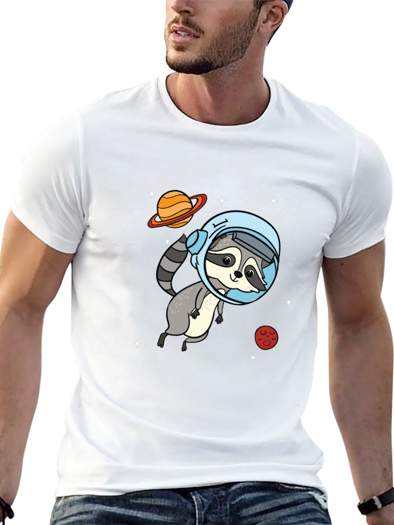 Astronaut Raccoon Graphic Tee - Space Adventure Style