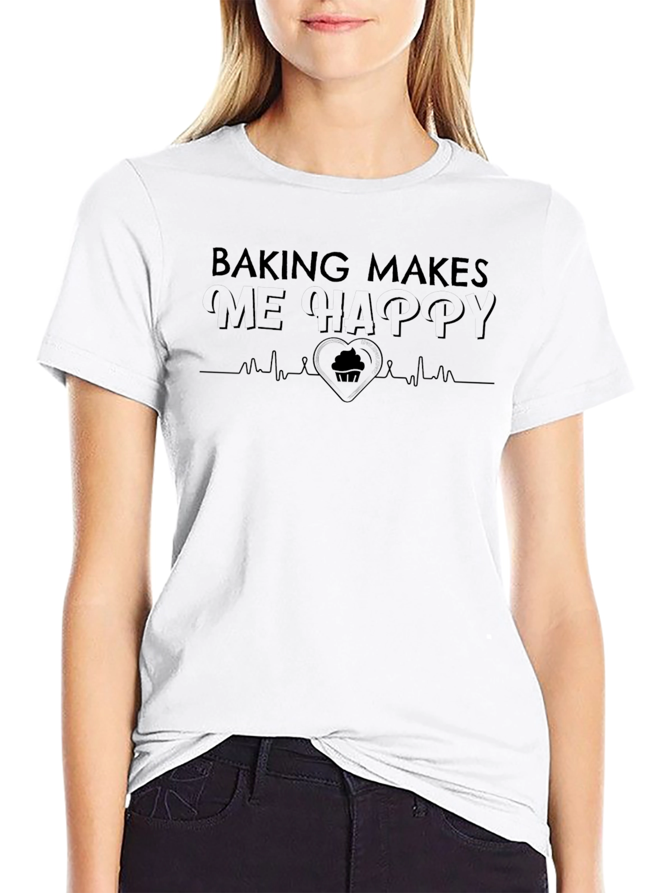 Baking Makes Me Happy Black T-Shirt
