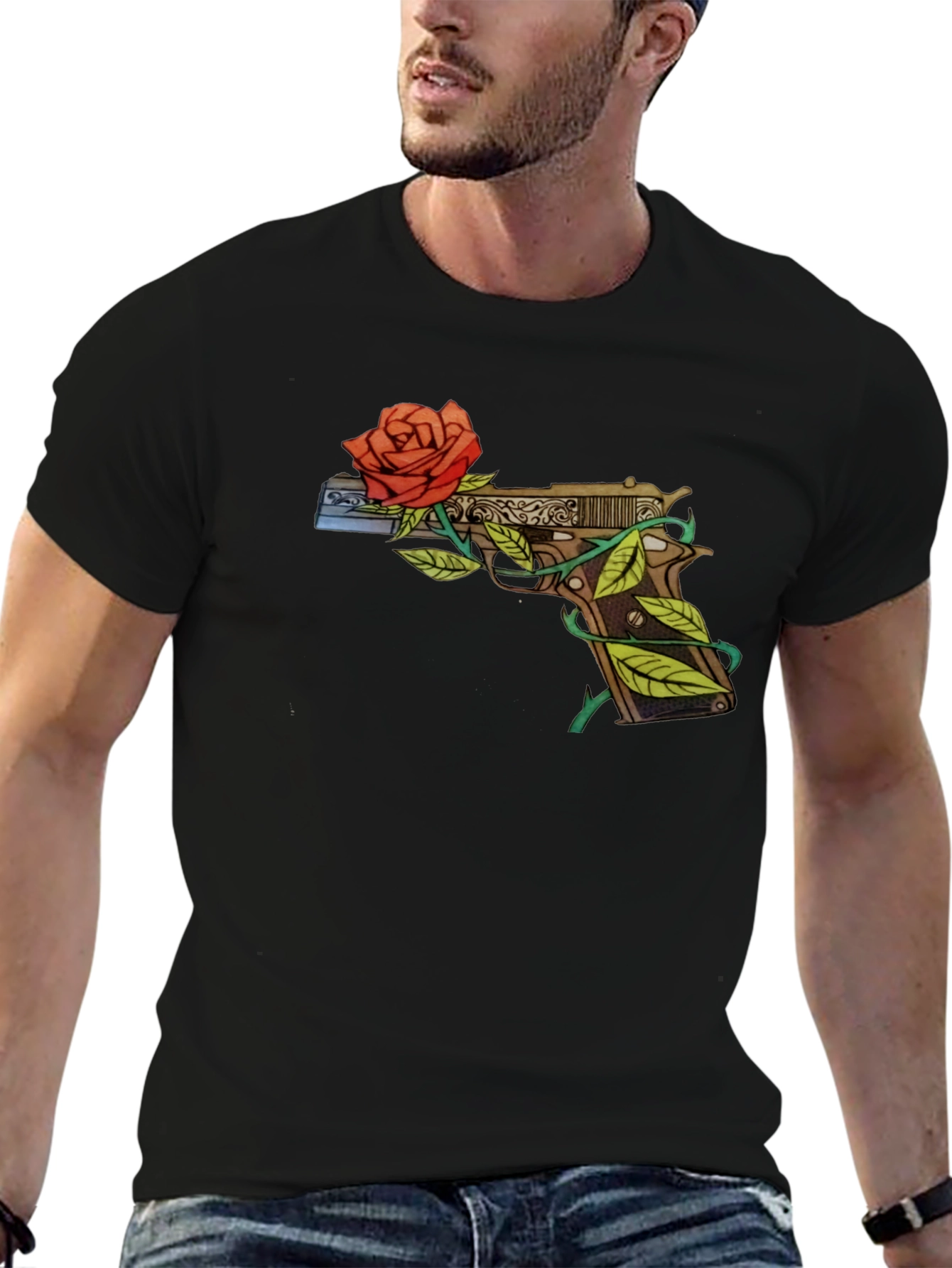 Gun and Roses Graphic T-Shirt - Edgy Streetwear