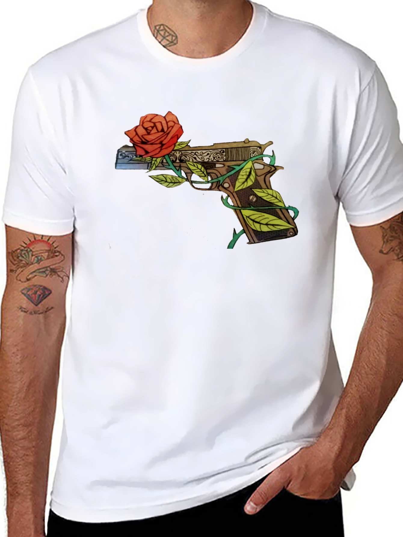 Gun and Roses Graphic T-Shirt - Edgy Streetwear